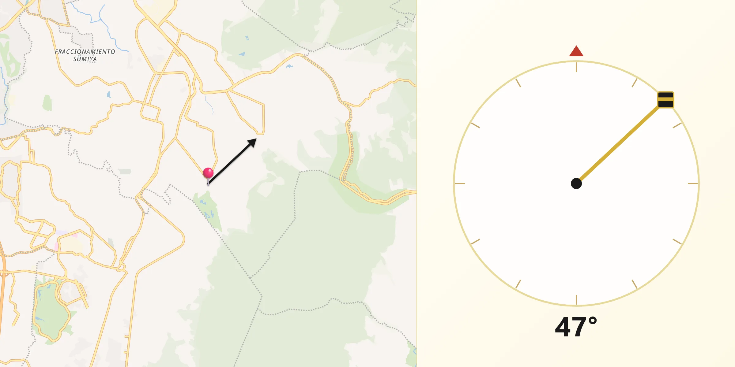 Dirección de la Qibla desde Cliserio Alanís (San Gaspar)