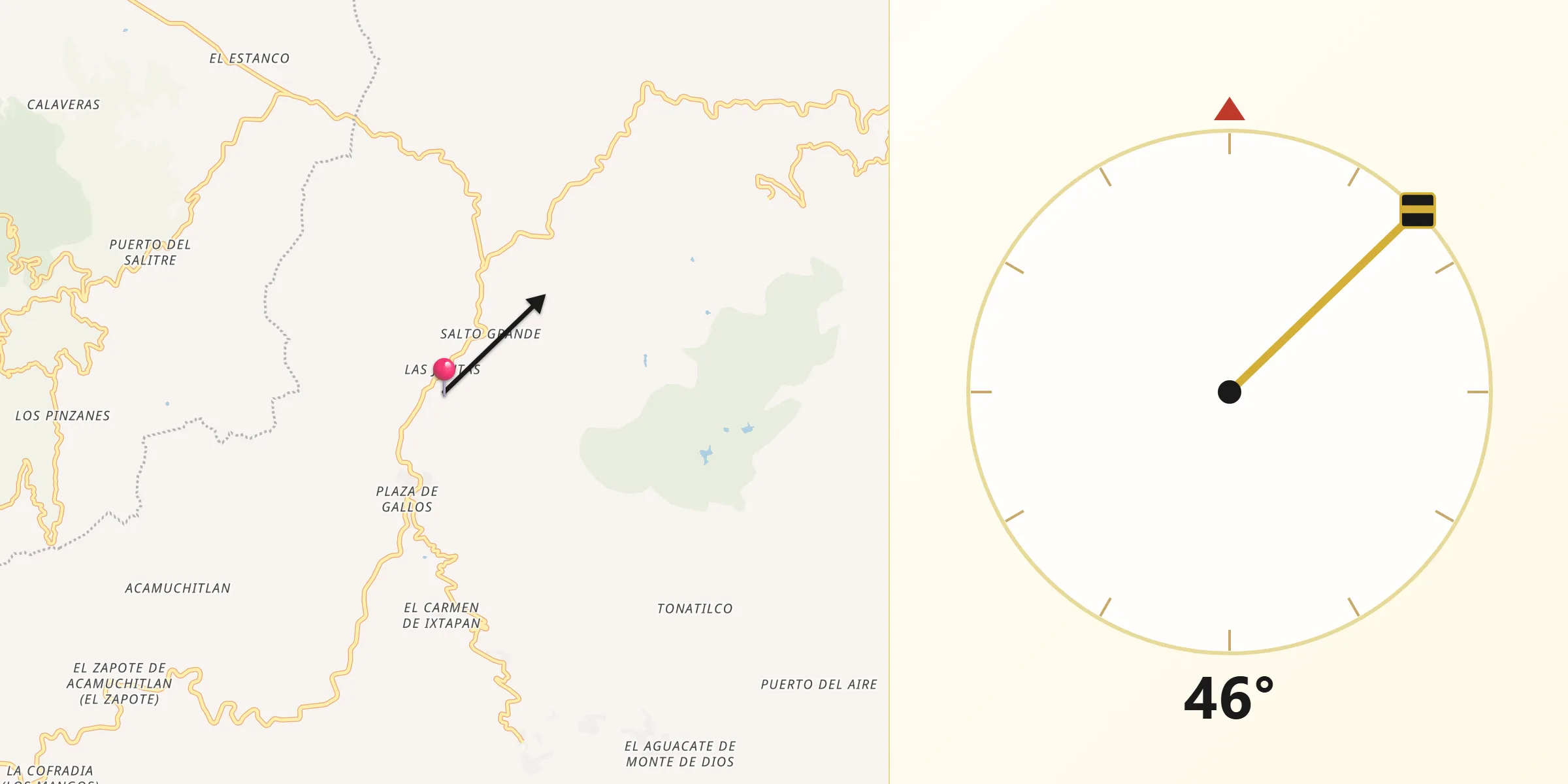 Dirección de la Qibla desde Tejupilco