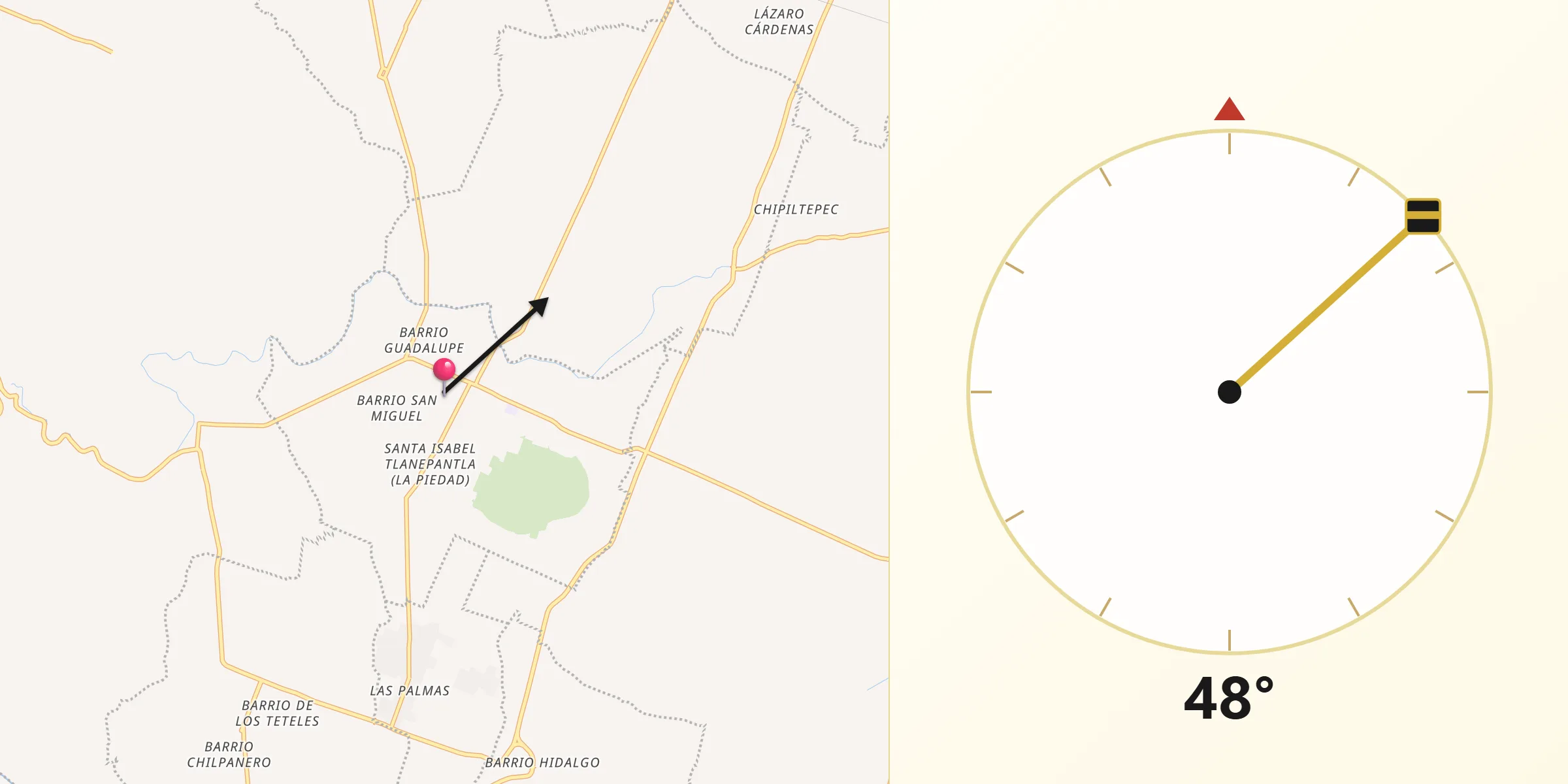 Dirección de la Qibla desde Tlanepantla