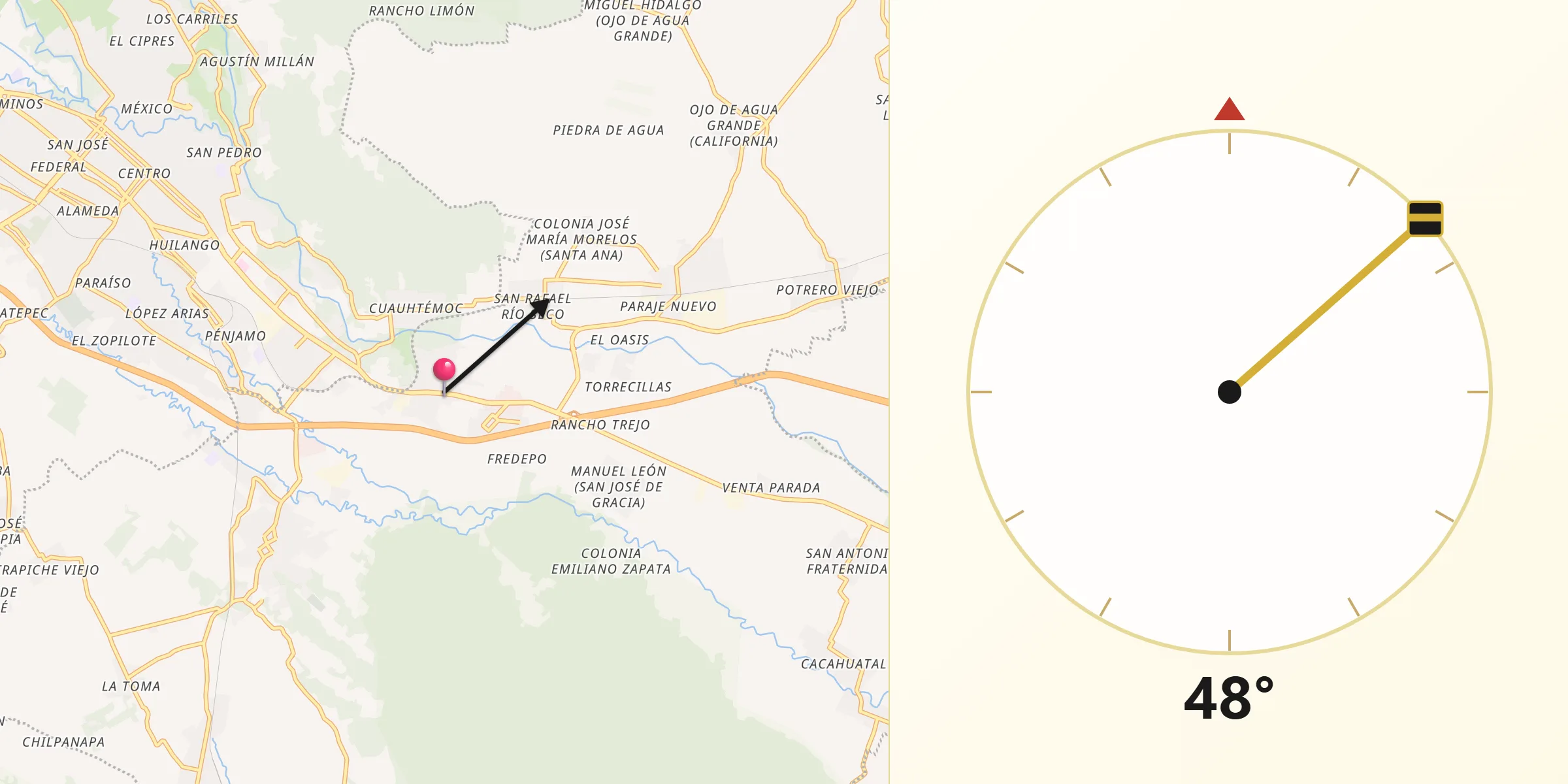Dirección de la Qibla desde Peñuela