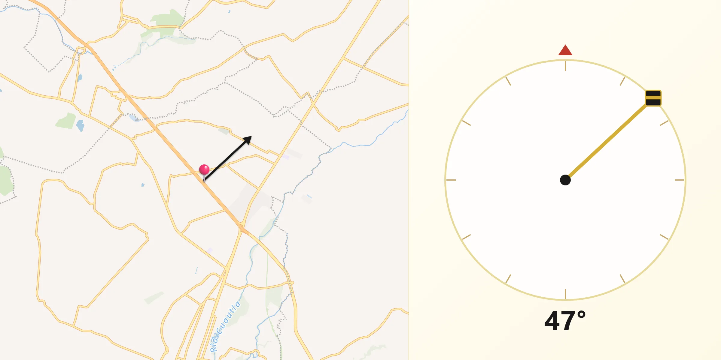 Dirección de la Qibla desde Tierra Larga (Campo Nuevo)
