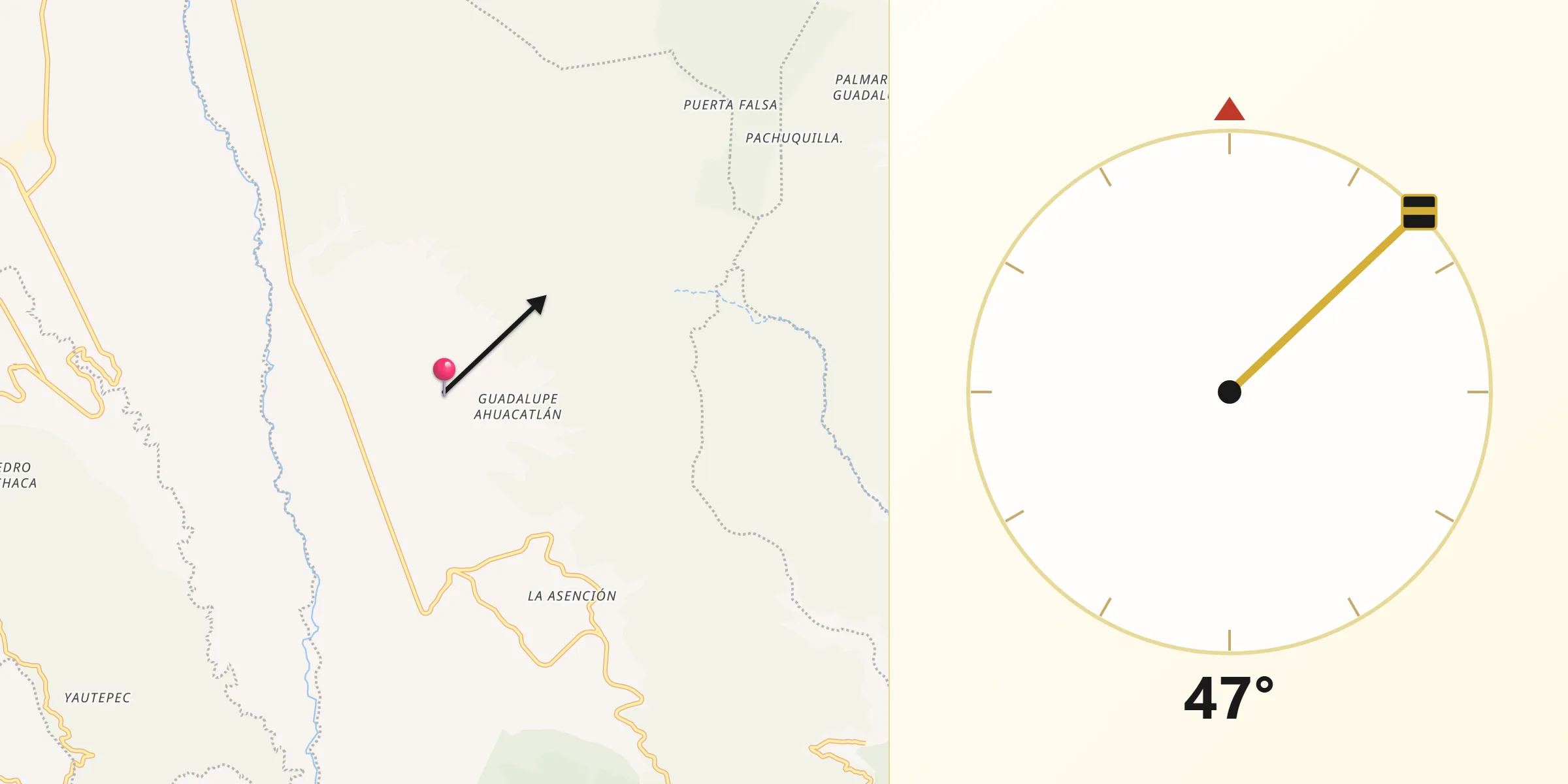 Dirección de la Qibla desde San Pablo Tejalpa