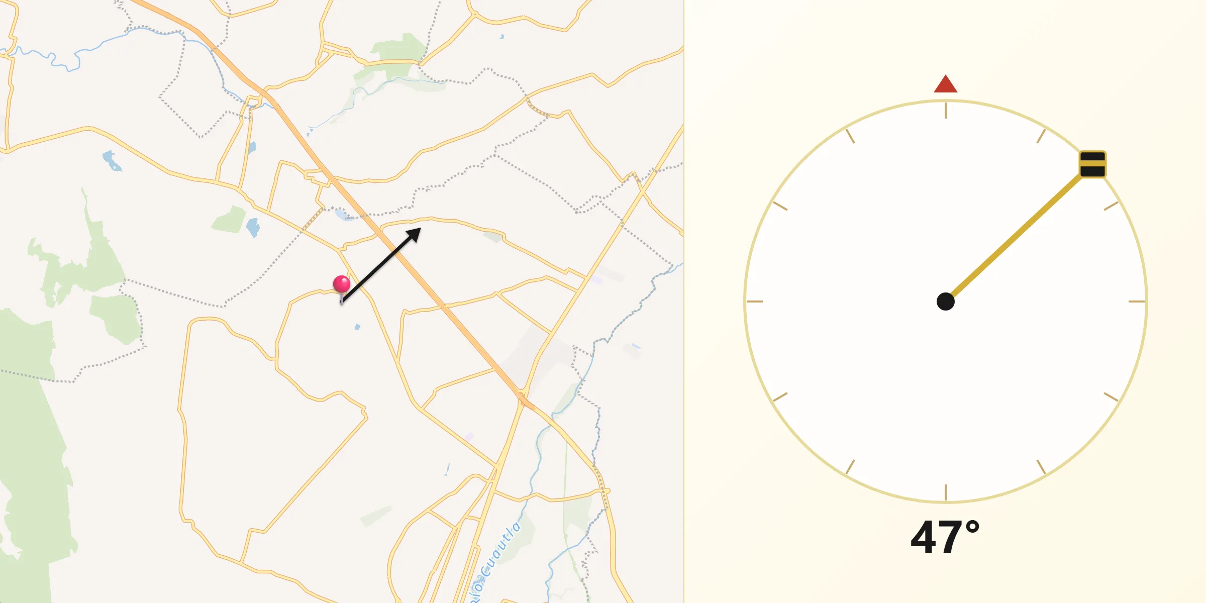 Dirección de la Qibla desde Peña Flores (Palo Verde)