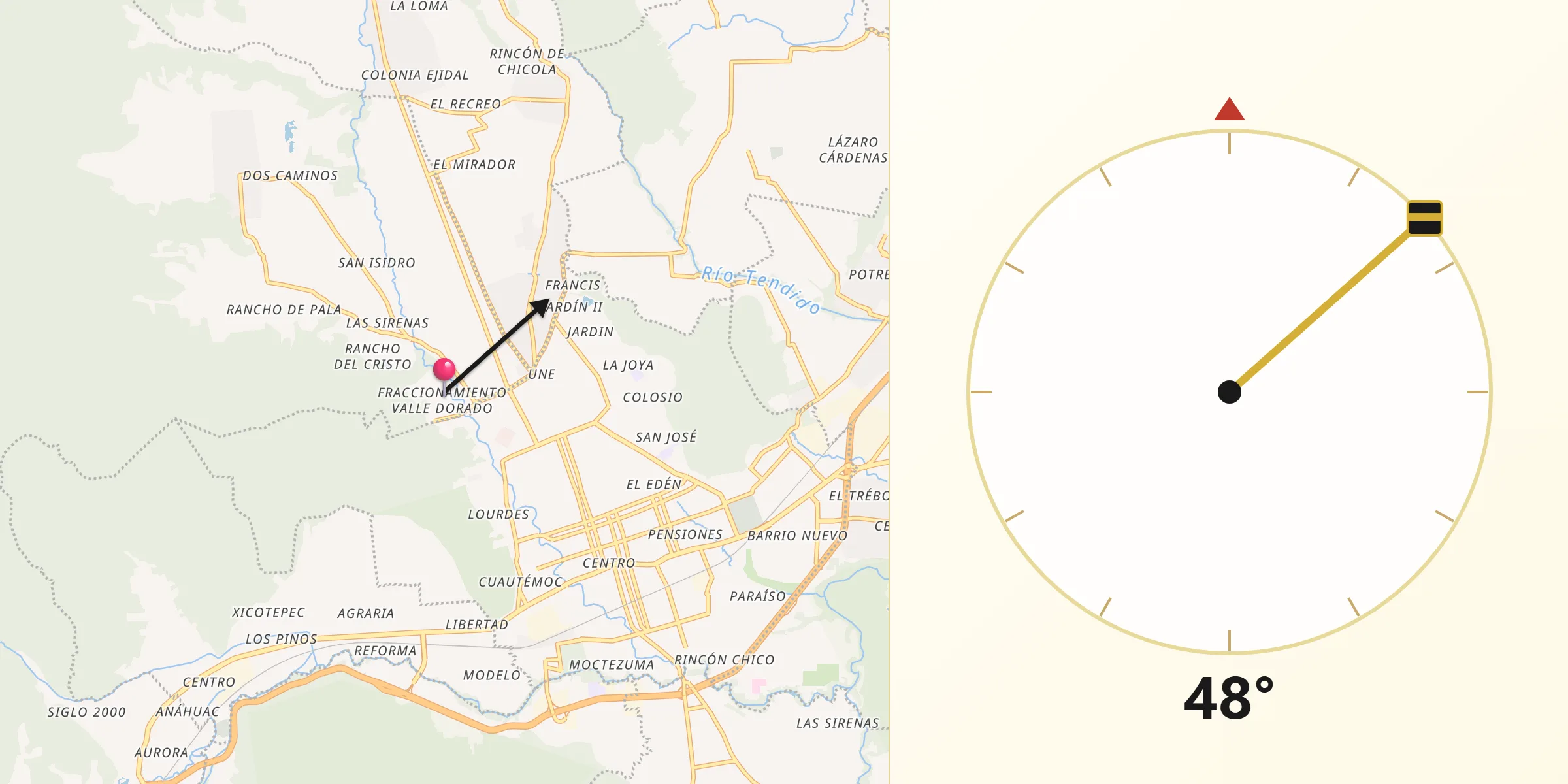Dirección de la Qibla desde Fraccionamiento Valle Dorado