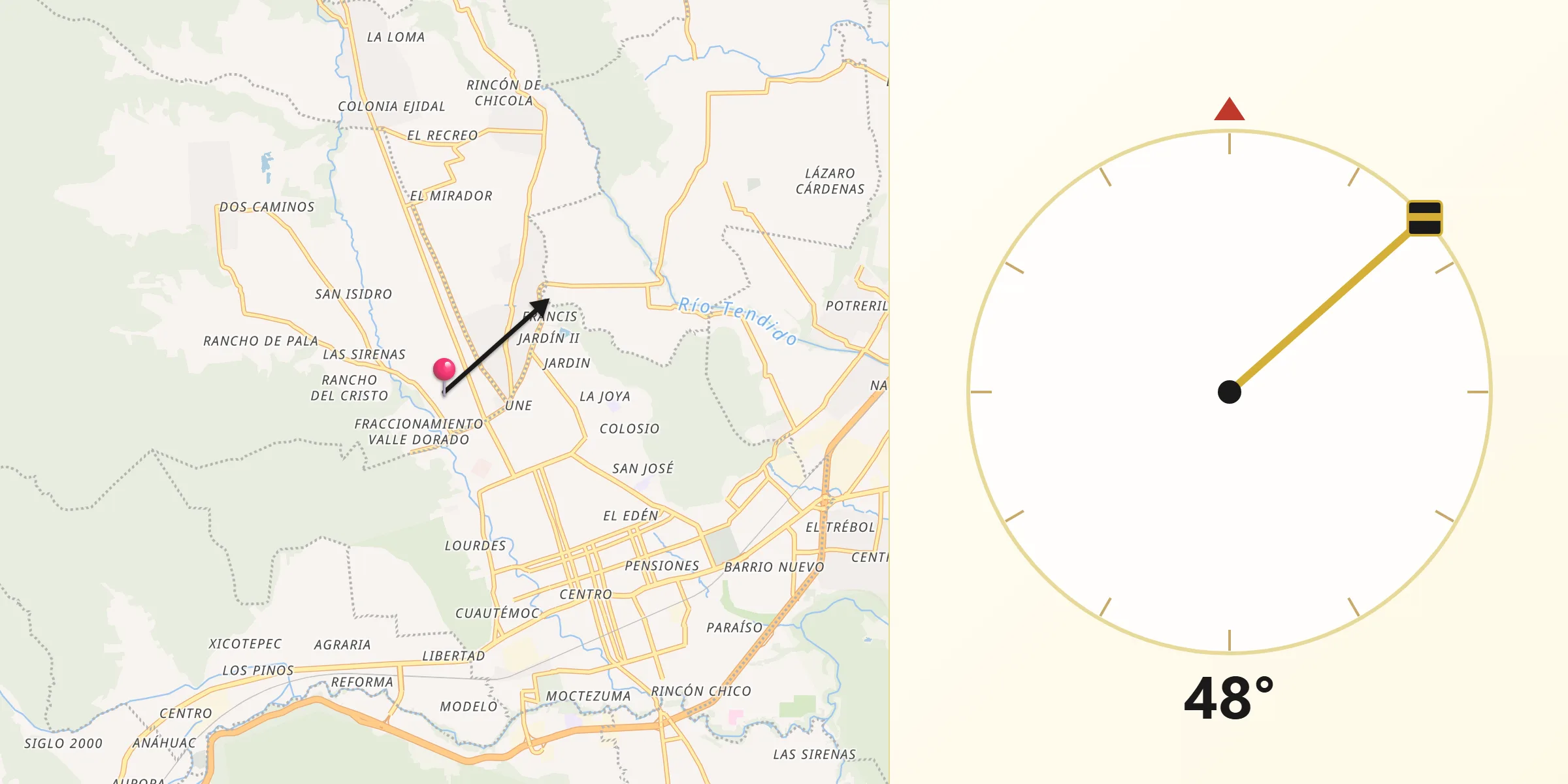 Dirección de la Qibla desde Unión y Progreso