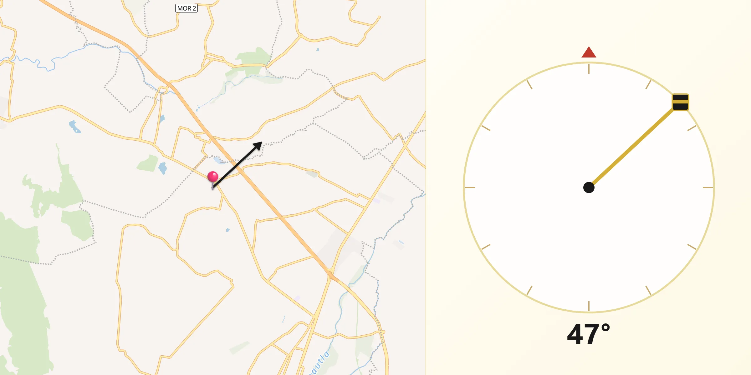 Dirección de la Qibla desde Narciso Mendoza