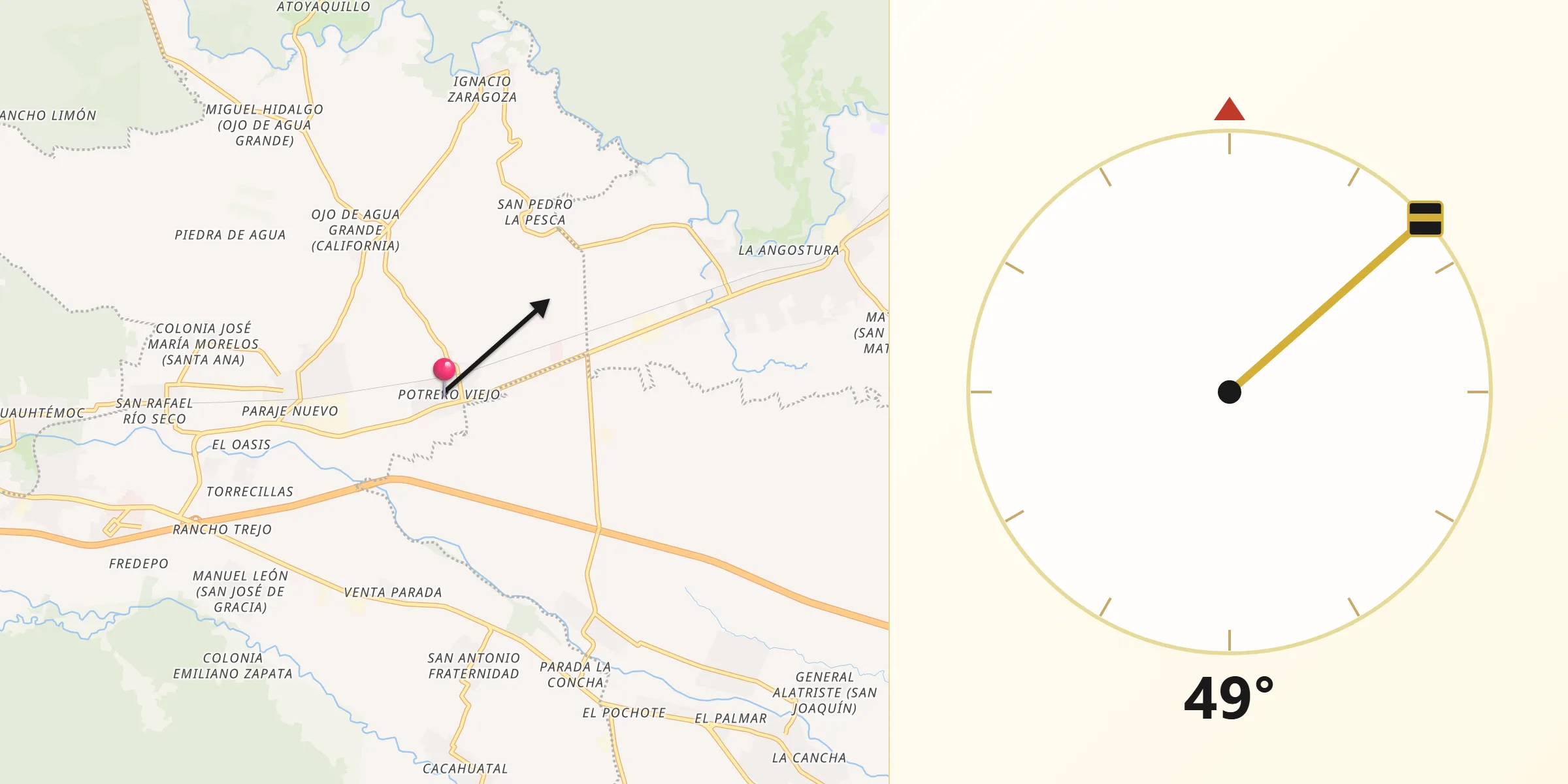 Dirección de la Qibla desde Potrero Viejo
