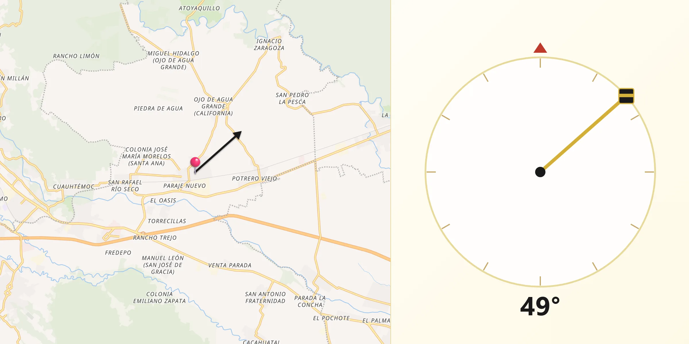 Dirección de la Qibla desde Paraje Nuevo