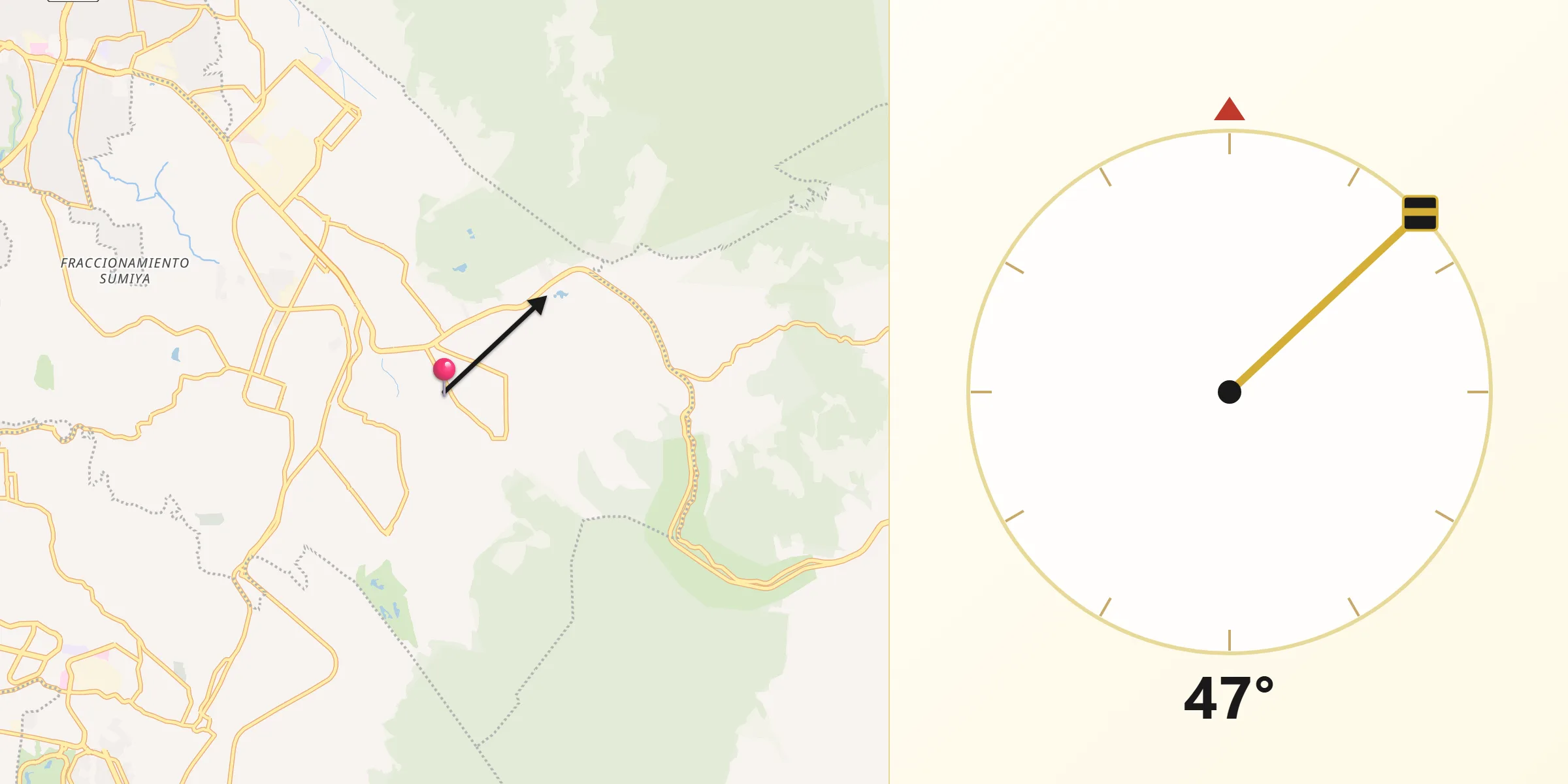 Dirección de la Qibla desde Progreso de Castro