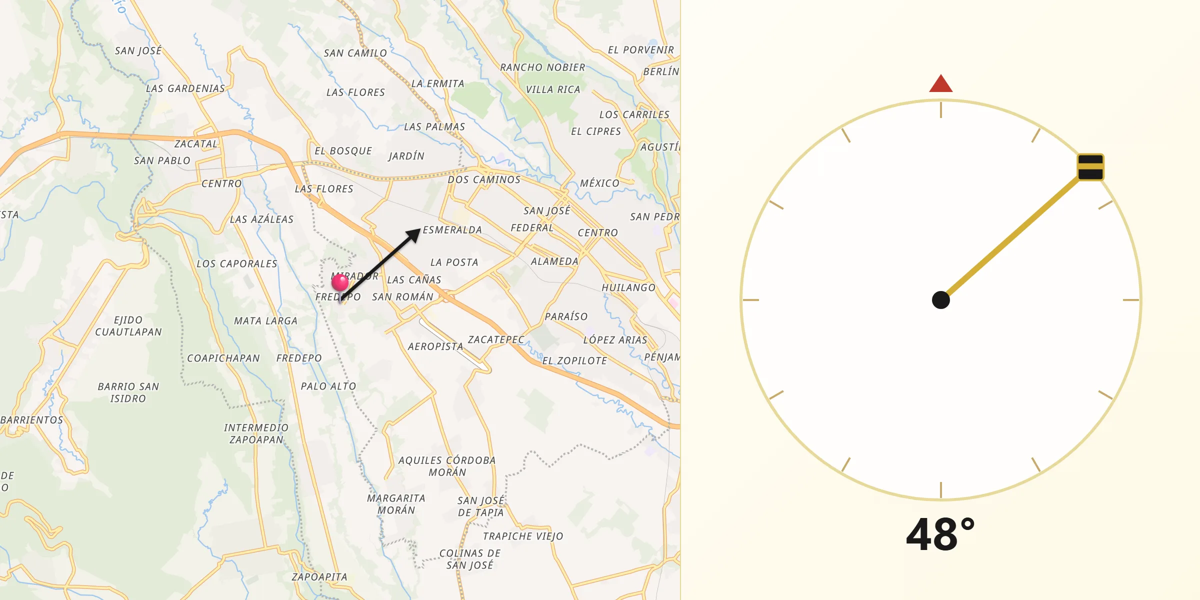Dirección de la Qibla desde Fredepo