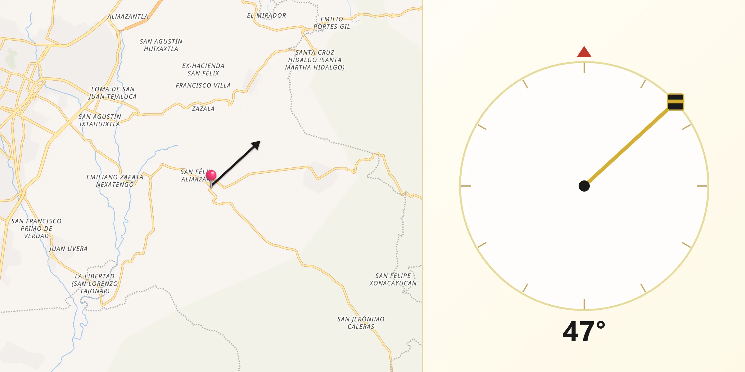 Dirección de la Qibla desde San Isidro Huilotepec
