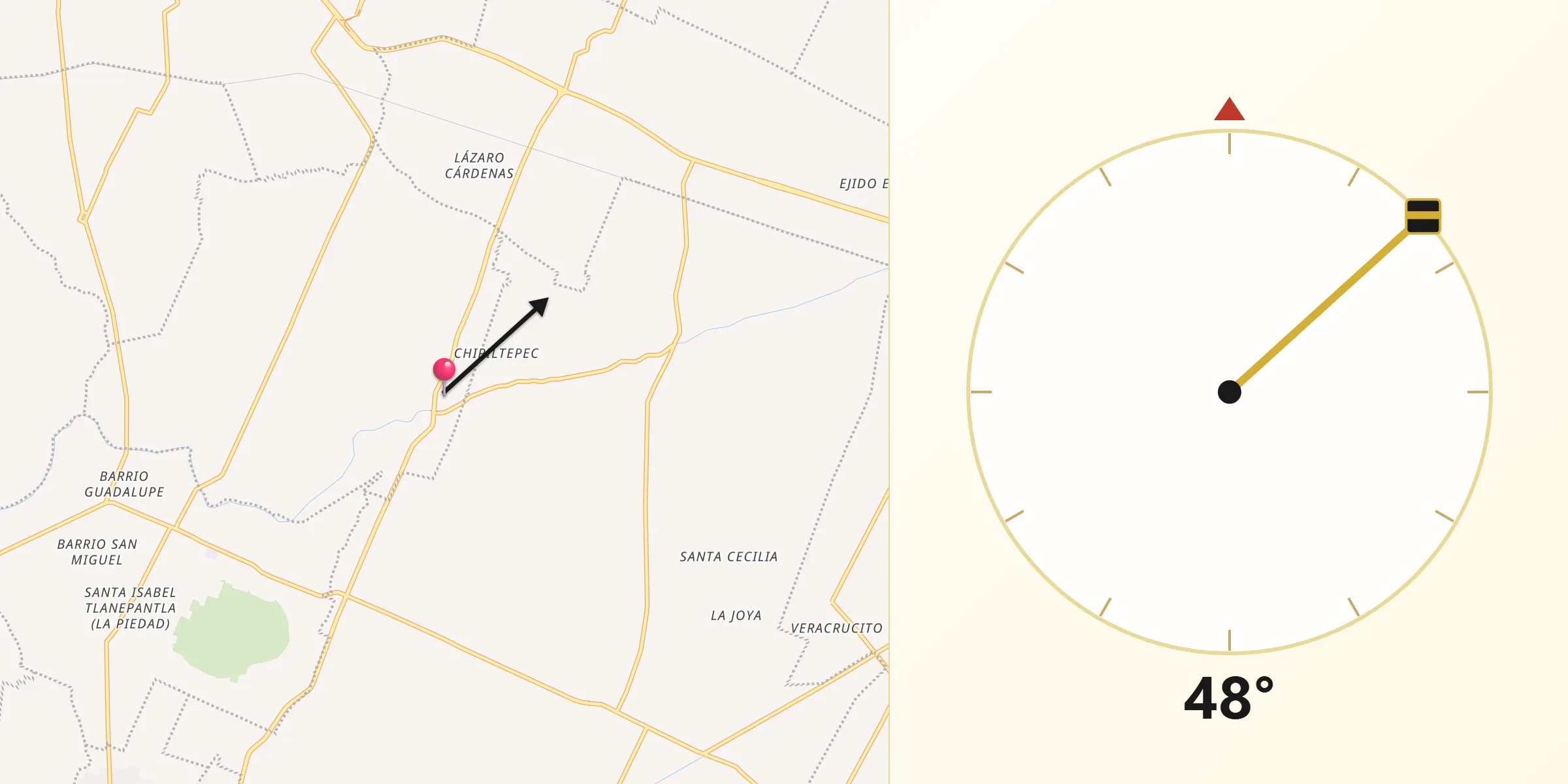 Dirección de la Qibla desde Zacaola