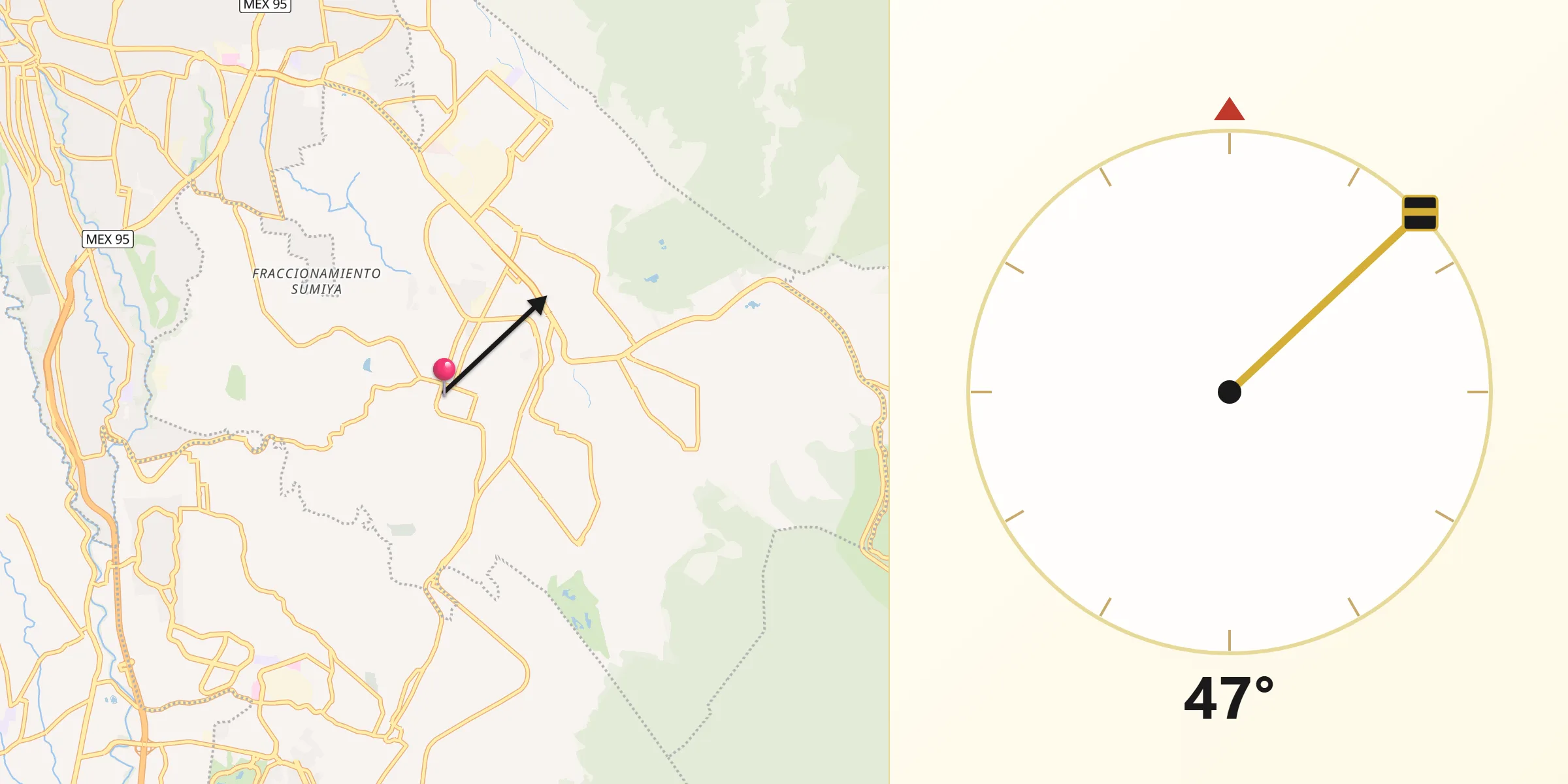 Dirección de la Qibla desde Jiutepec