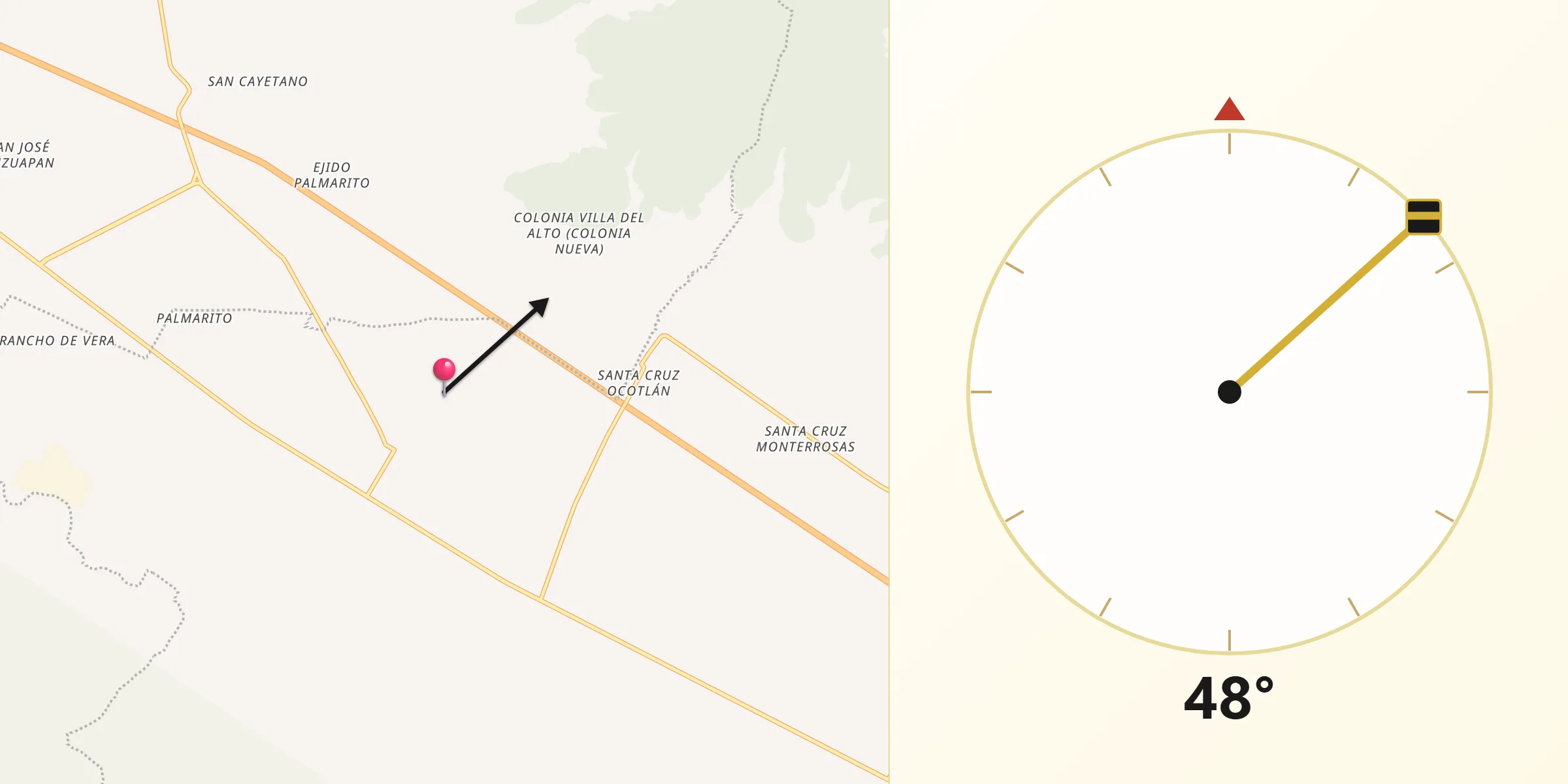 Dirección de la Qibla desde Xaltepec