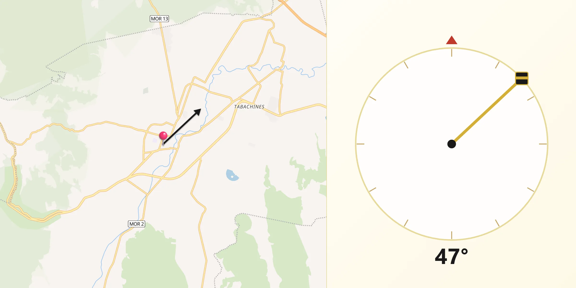 Dirección de la Qibla desde Yautepec de Zaragoza