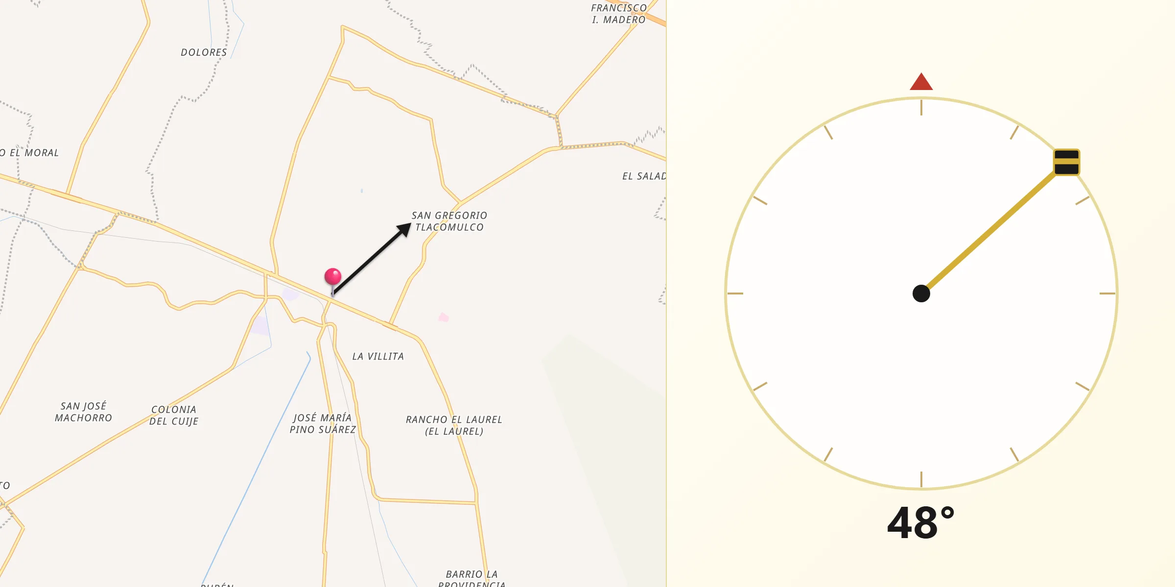 Dirección de la Qibla desde Tecamachalco