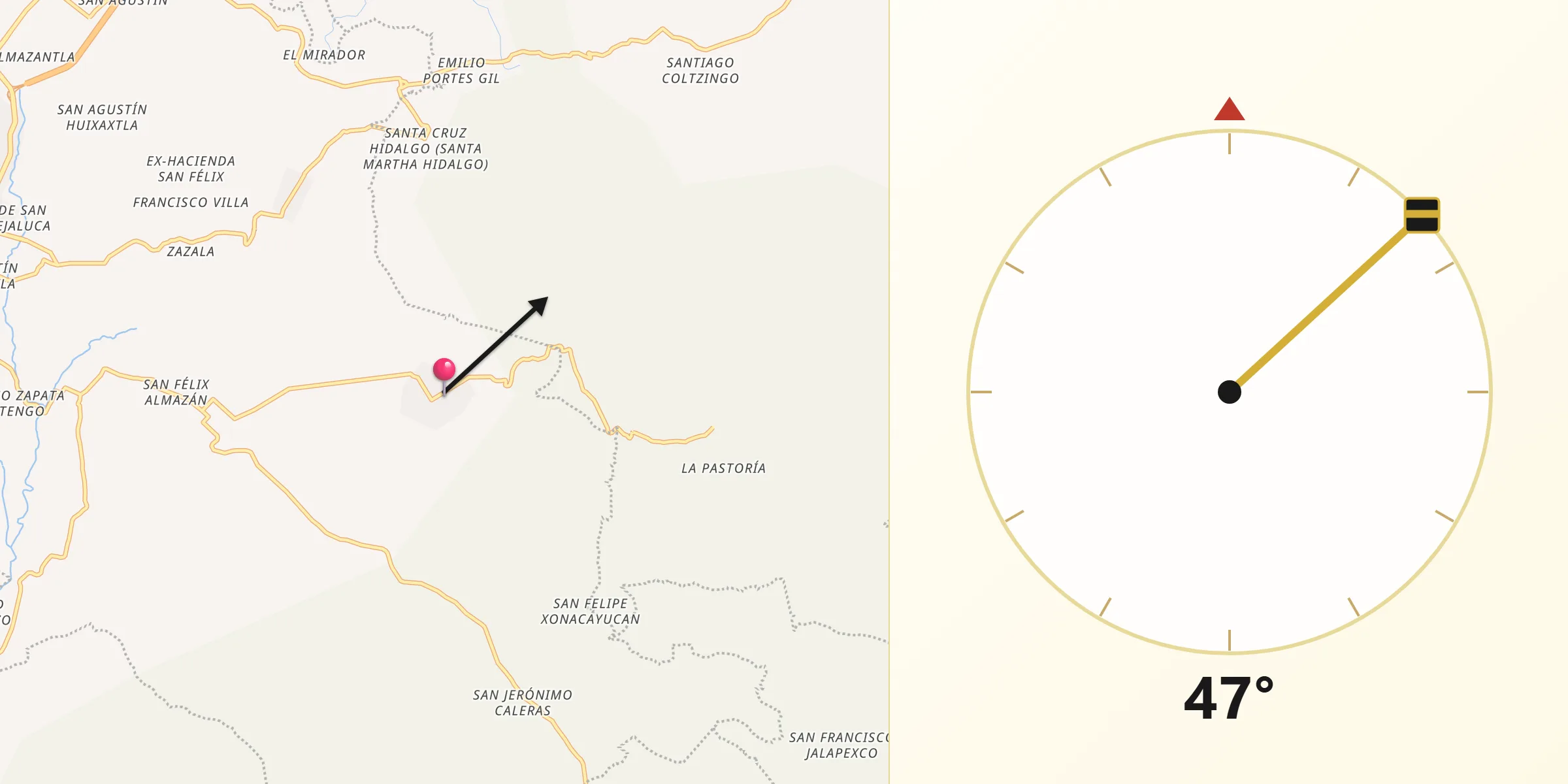 Dirección de la Qibla desde Santa Lucía Cosamaloapan