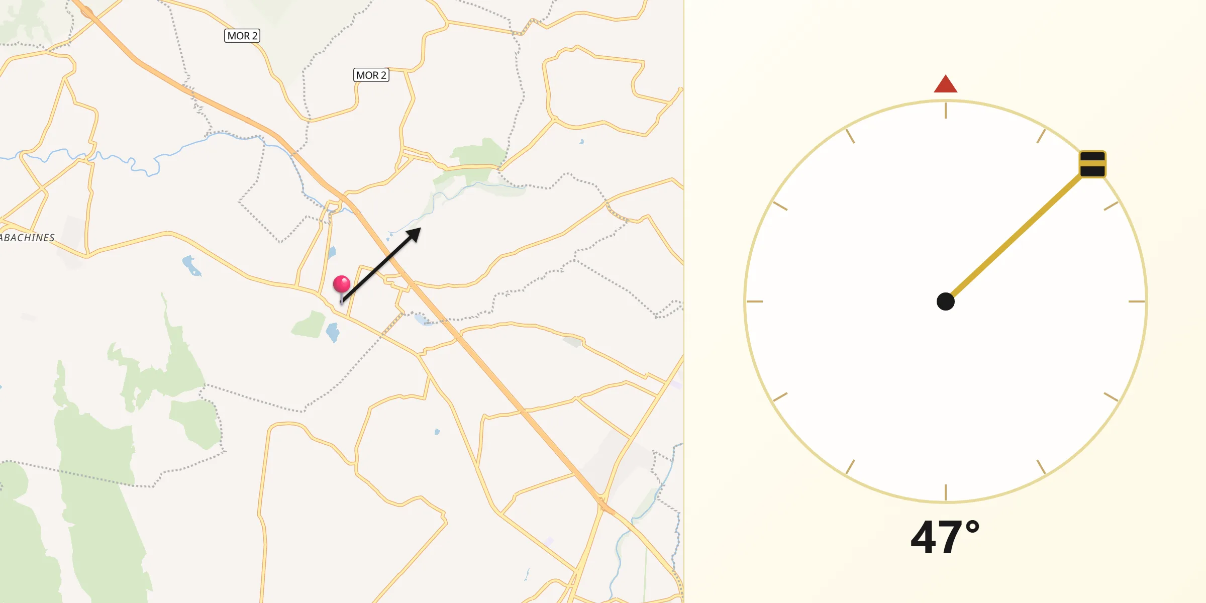 Dirección de la Qibla desde Cocoyoc