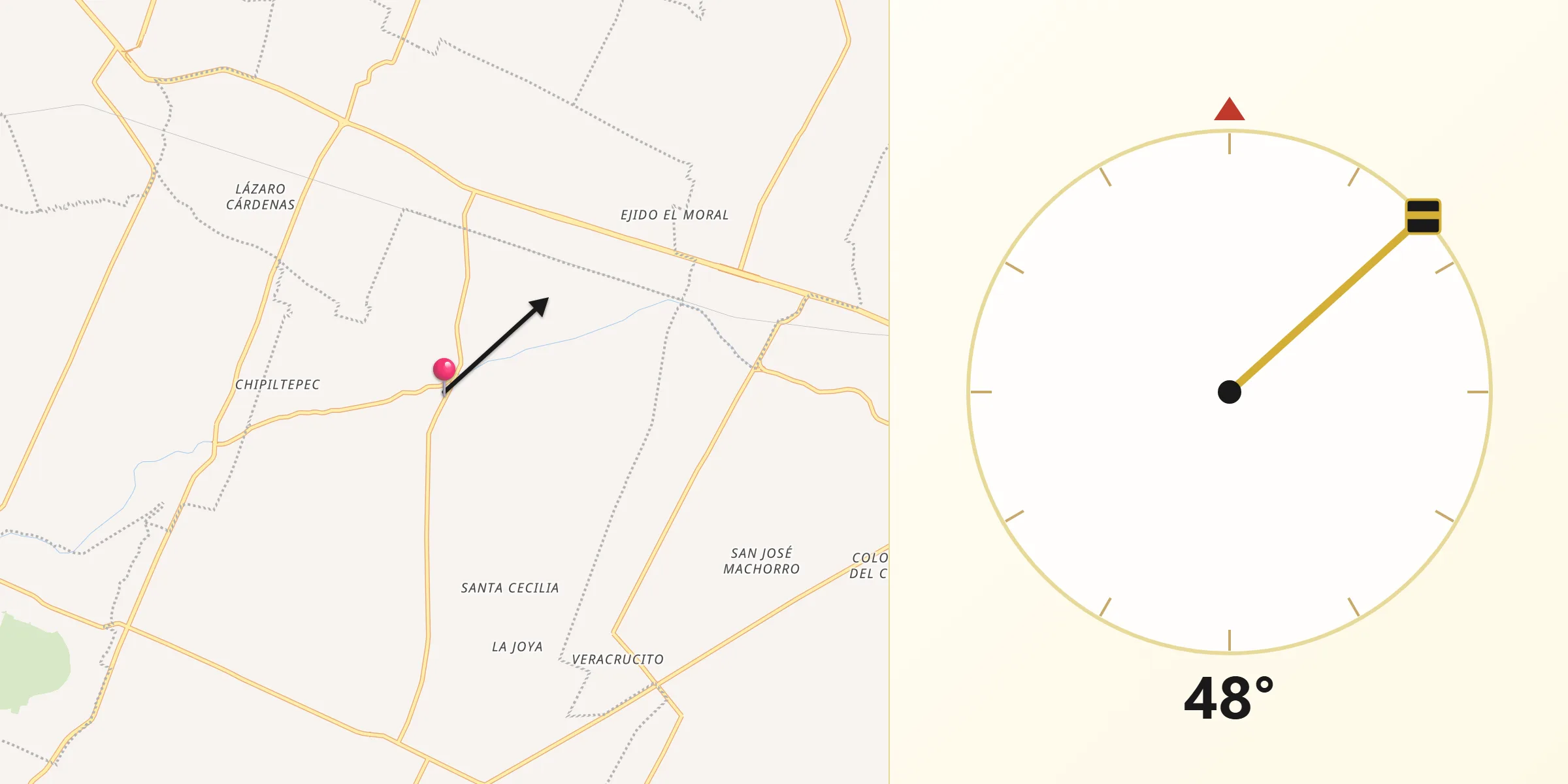 Dirección de la Qibla desde San Martín Caltenco