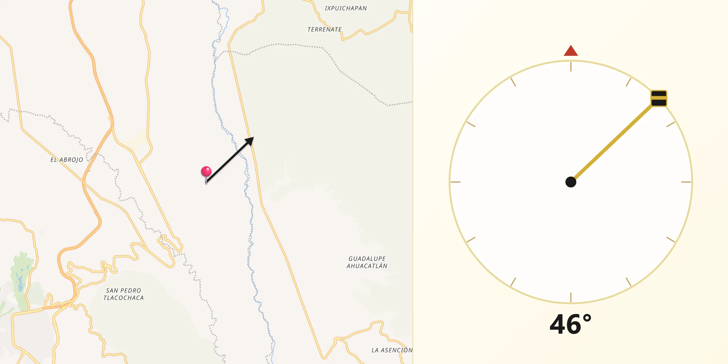 Dirección de la Qibla desde Ejido de la Finca