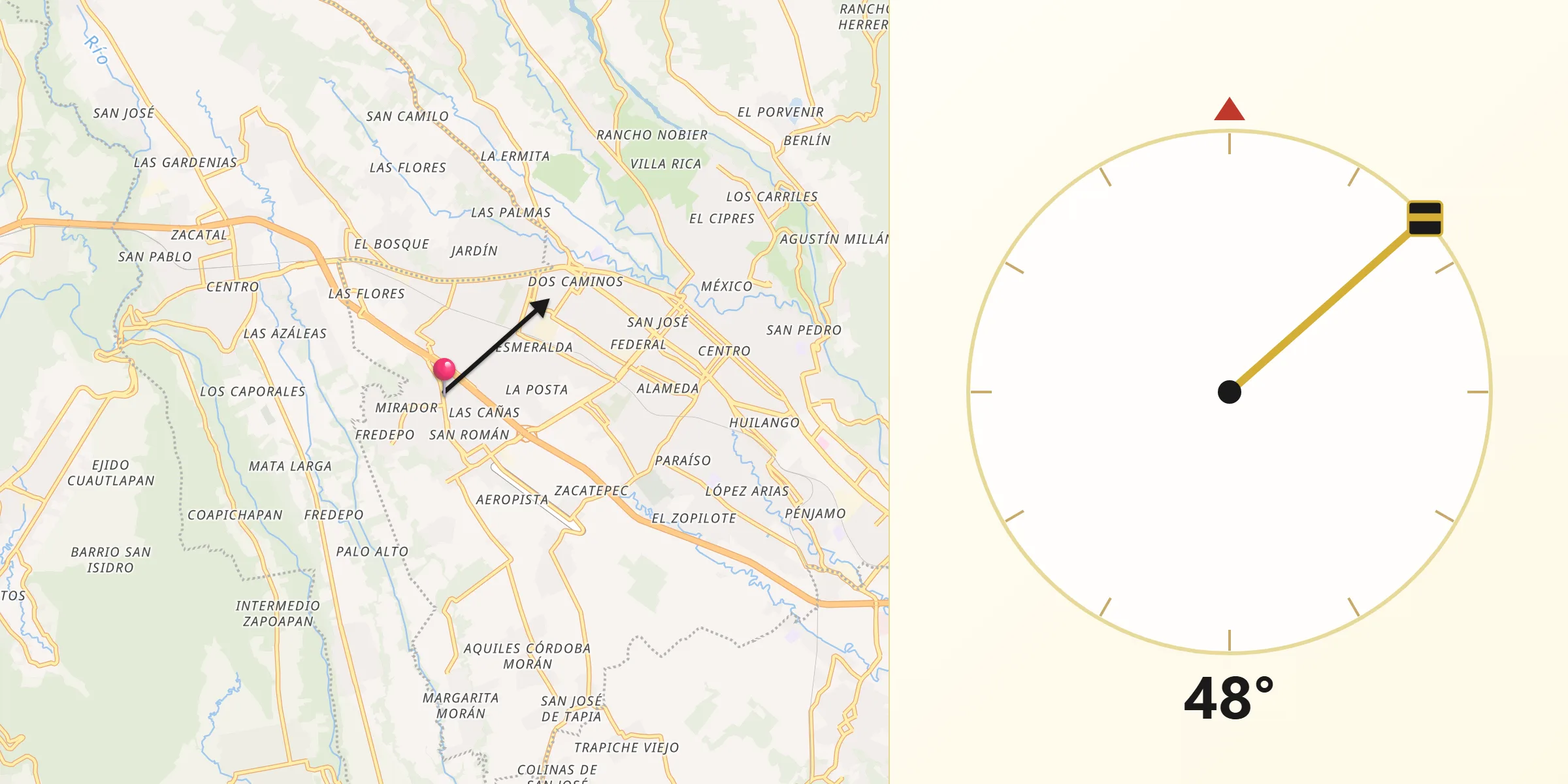 Dirección de la Qibla desde Corregidora