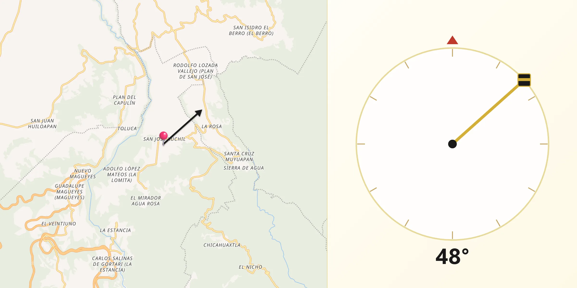 Dirección de la Qibla desde San José Súchil