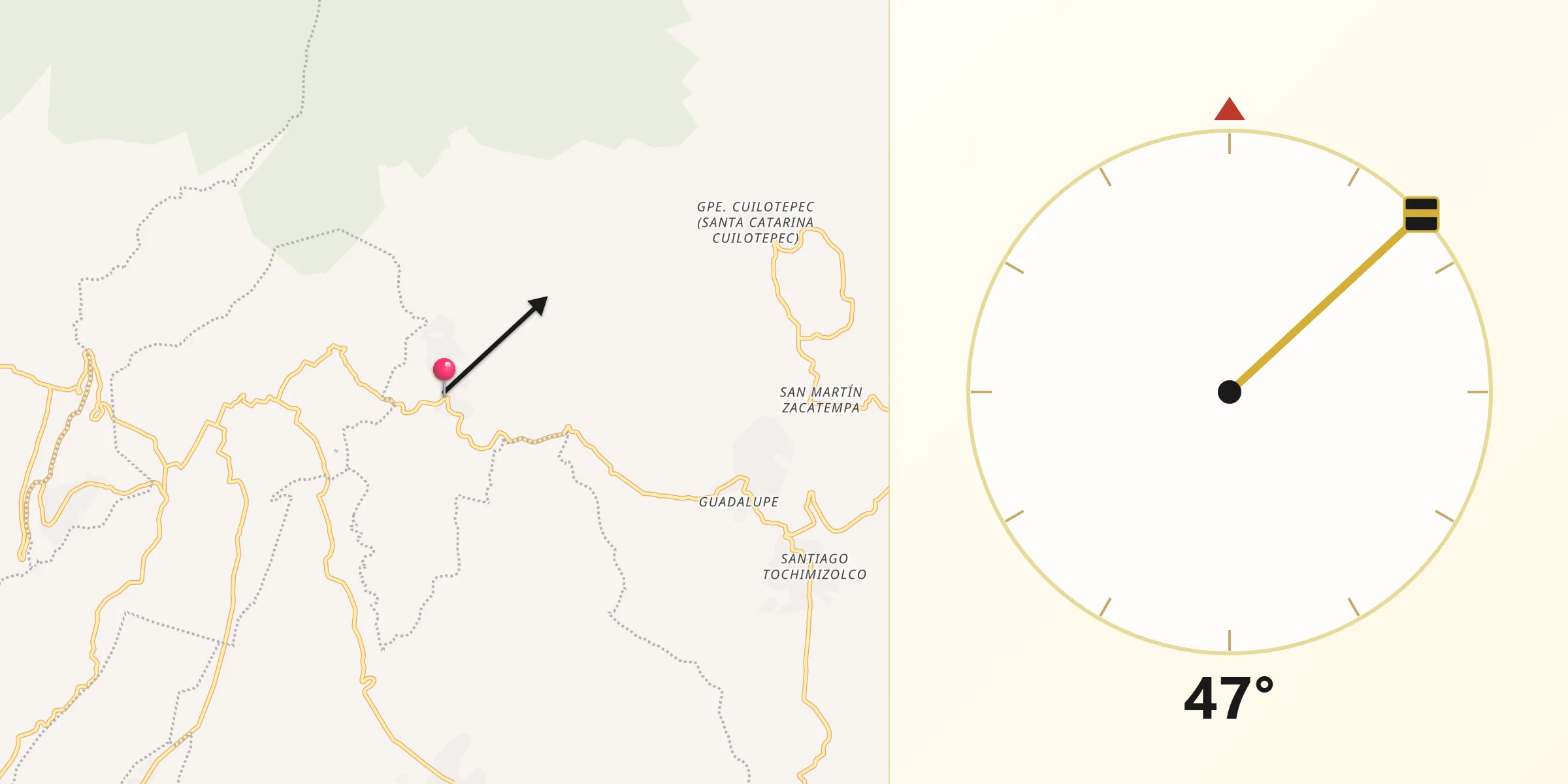 Dirección de la Qibla desde Santa Cruz Cuautomatitla