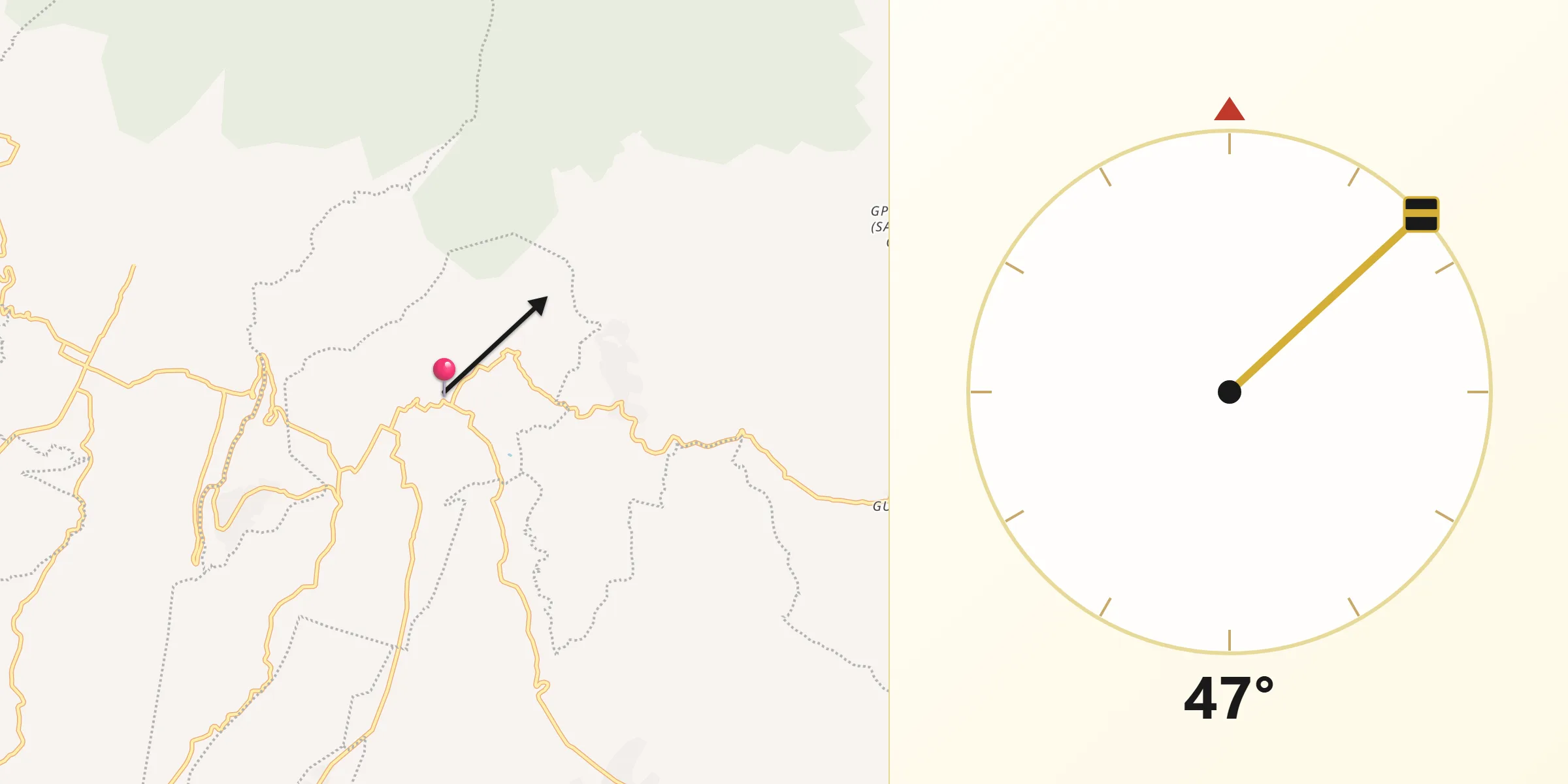 Dirección de la Qibla desde Hueyapan