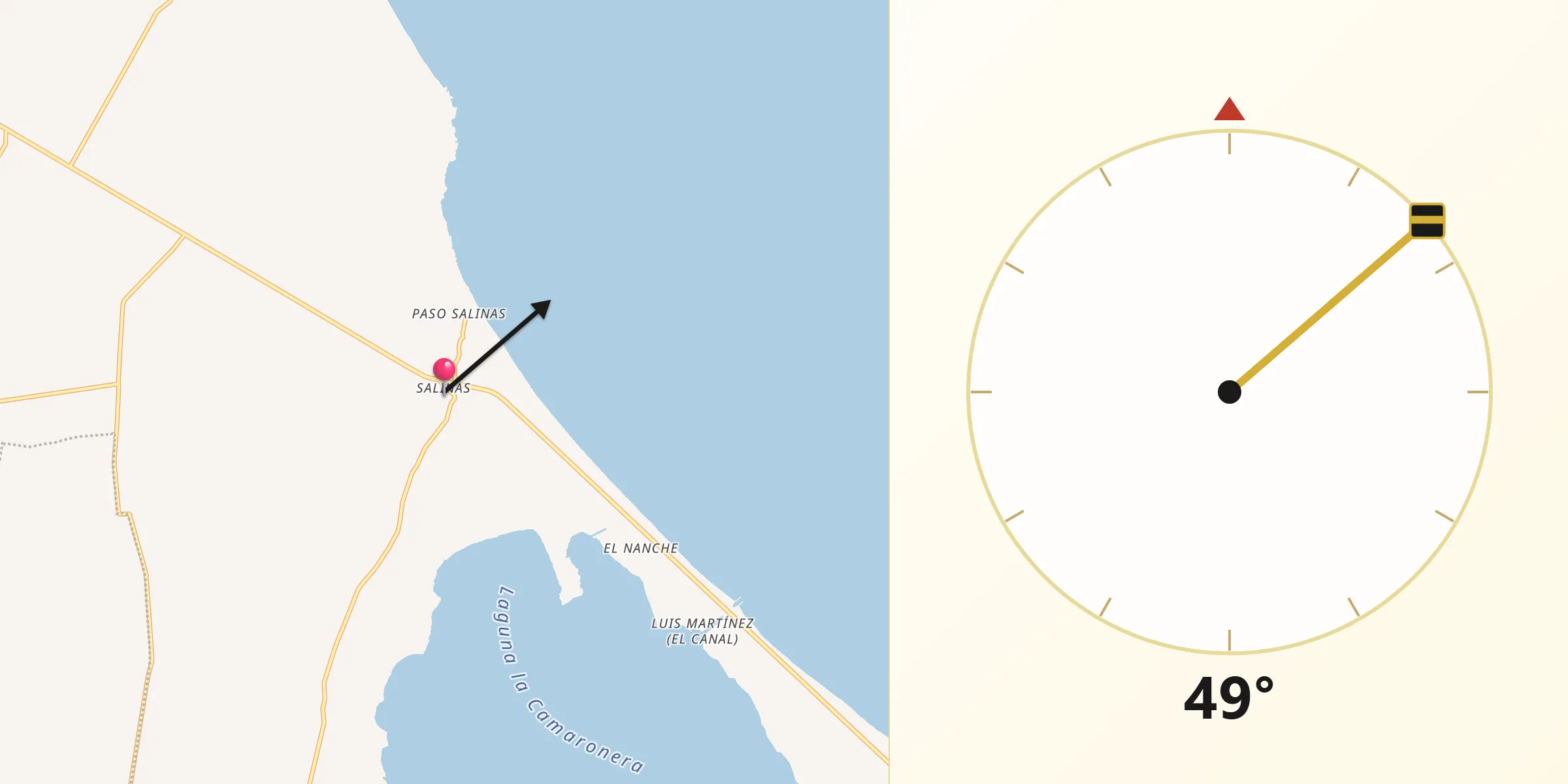 Dirección de la Qibla desde Salinas