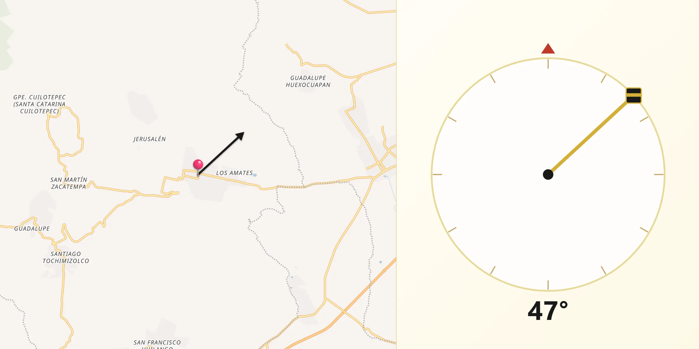 Dirección de la Qibla desde Tochimilco