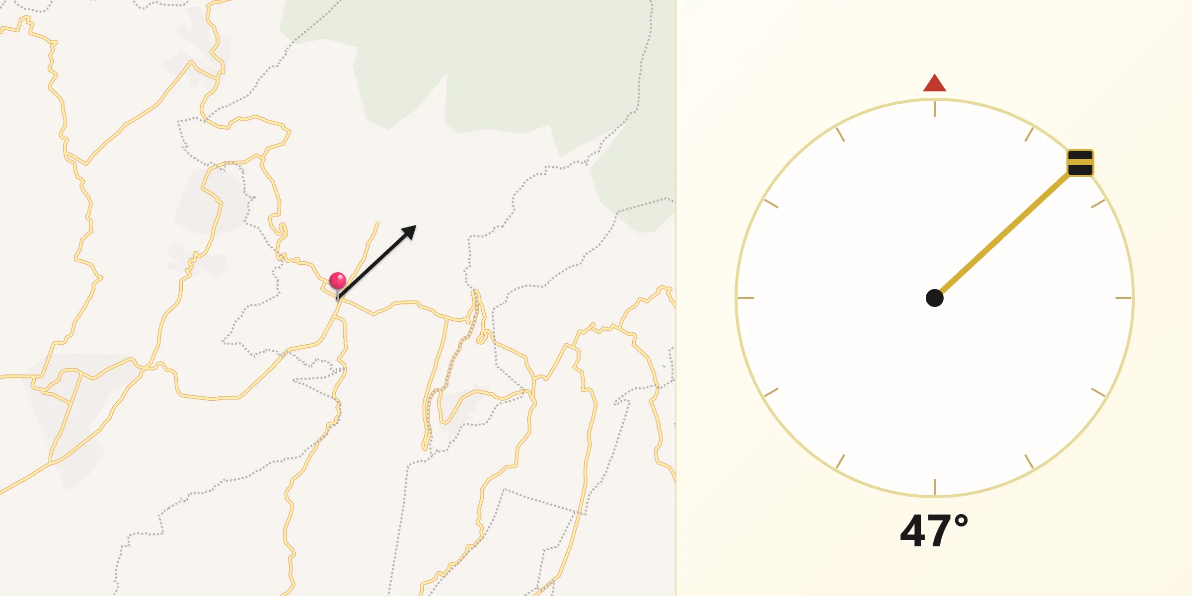 Dirección de la Qibla desde Tetela del Volcán