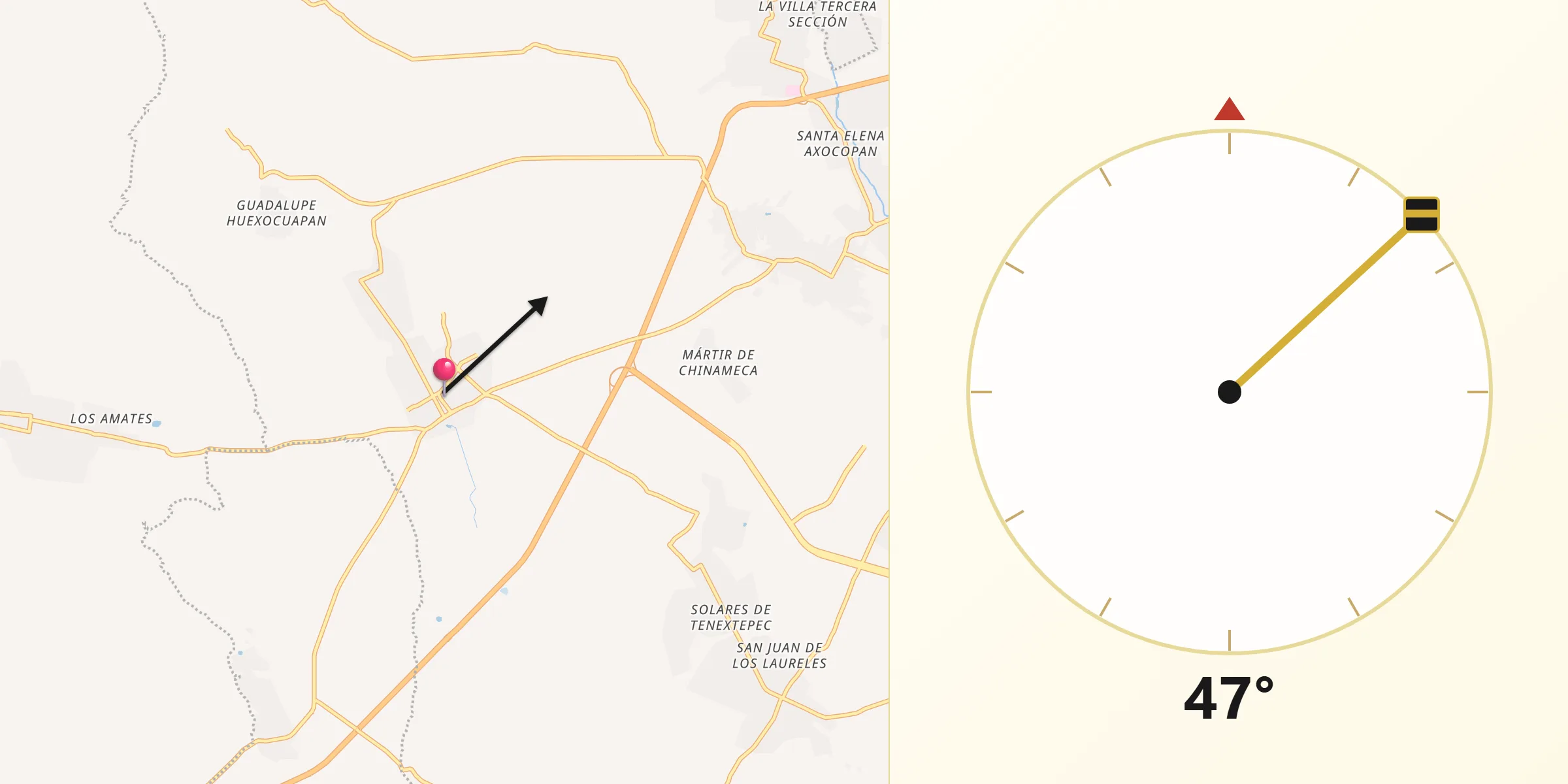 Dirección de la Qibla desde San Jerónimo Coyula