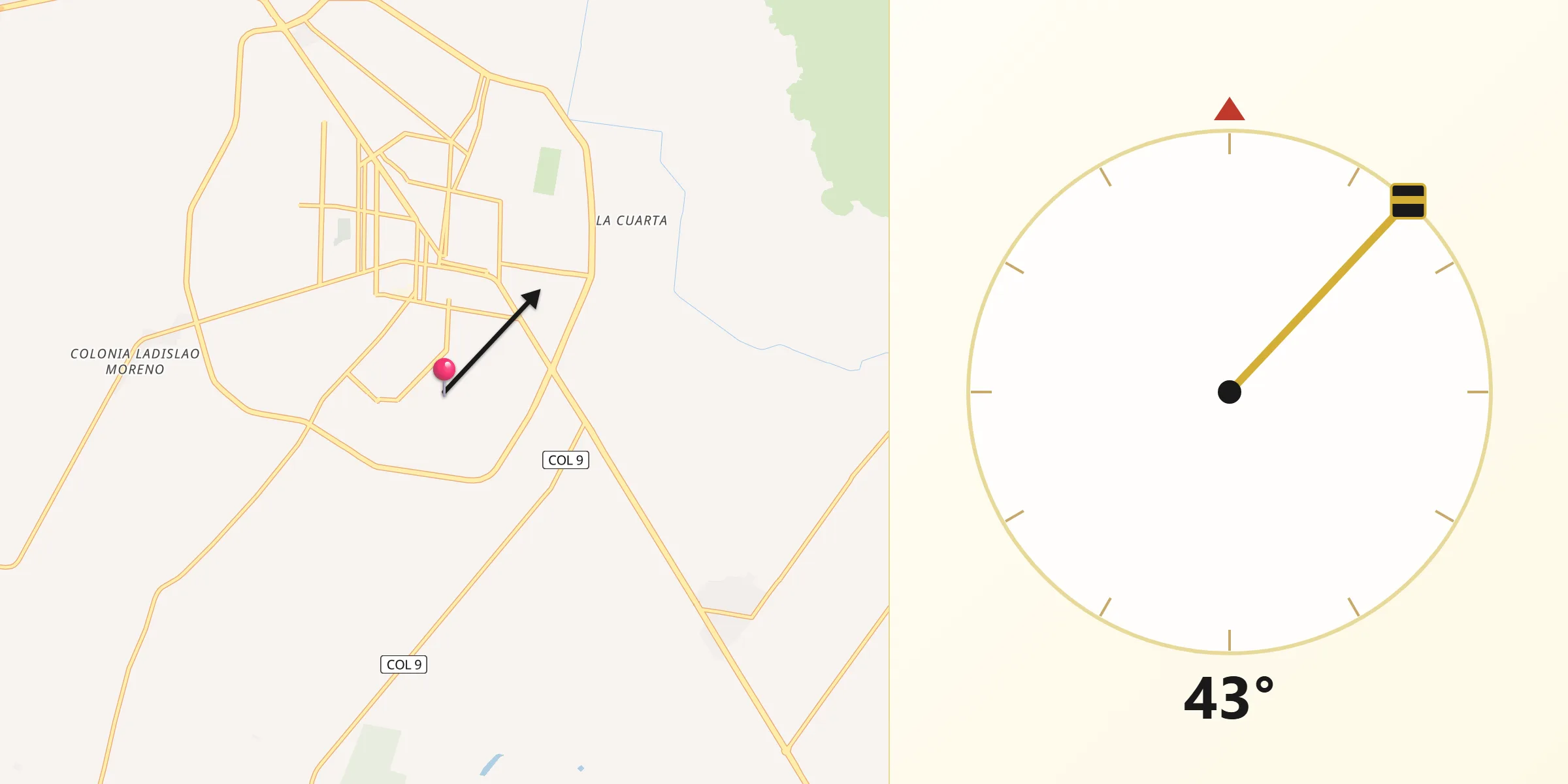 Dirección de la Qibla desde Tecoman