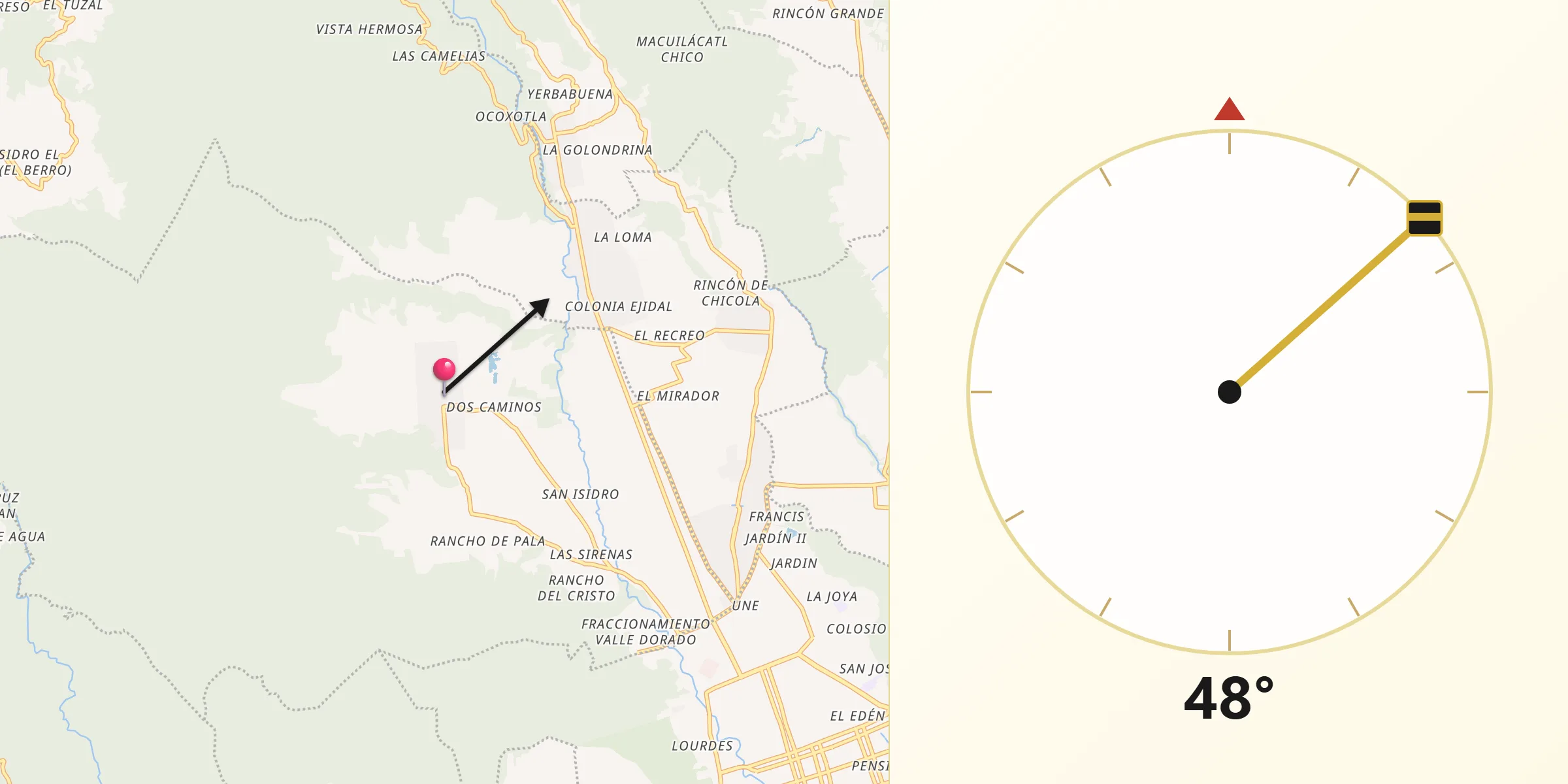 Dirección de la Qibla desde Ixhuatlancillo