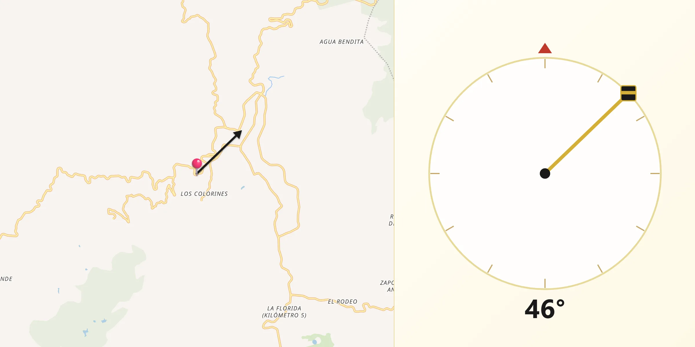 Dirección de la Qibla desde Rincón de Jaimes