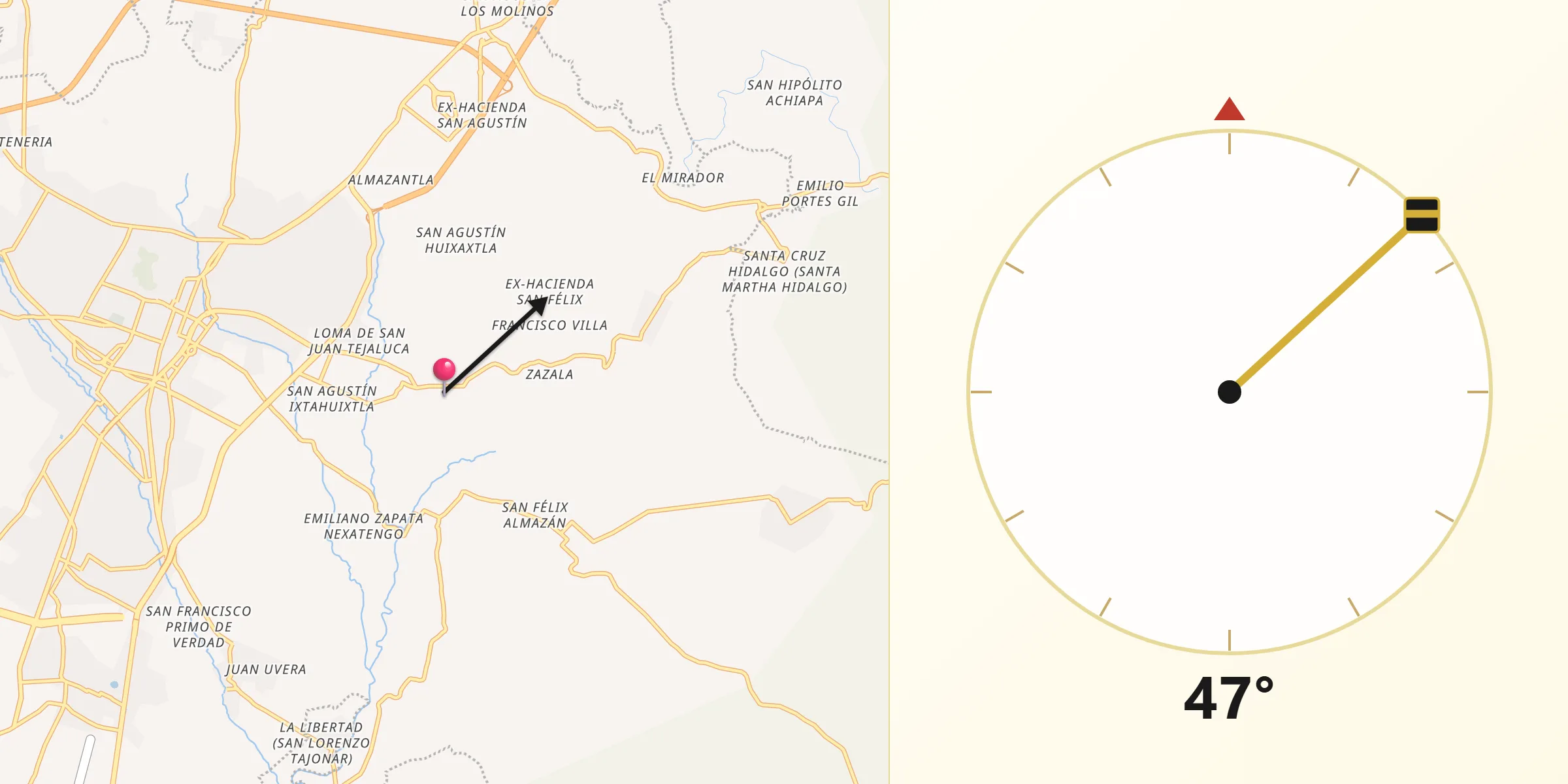 Dirección de la Qibla desde San Félix Hidalgo
