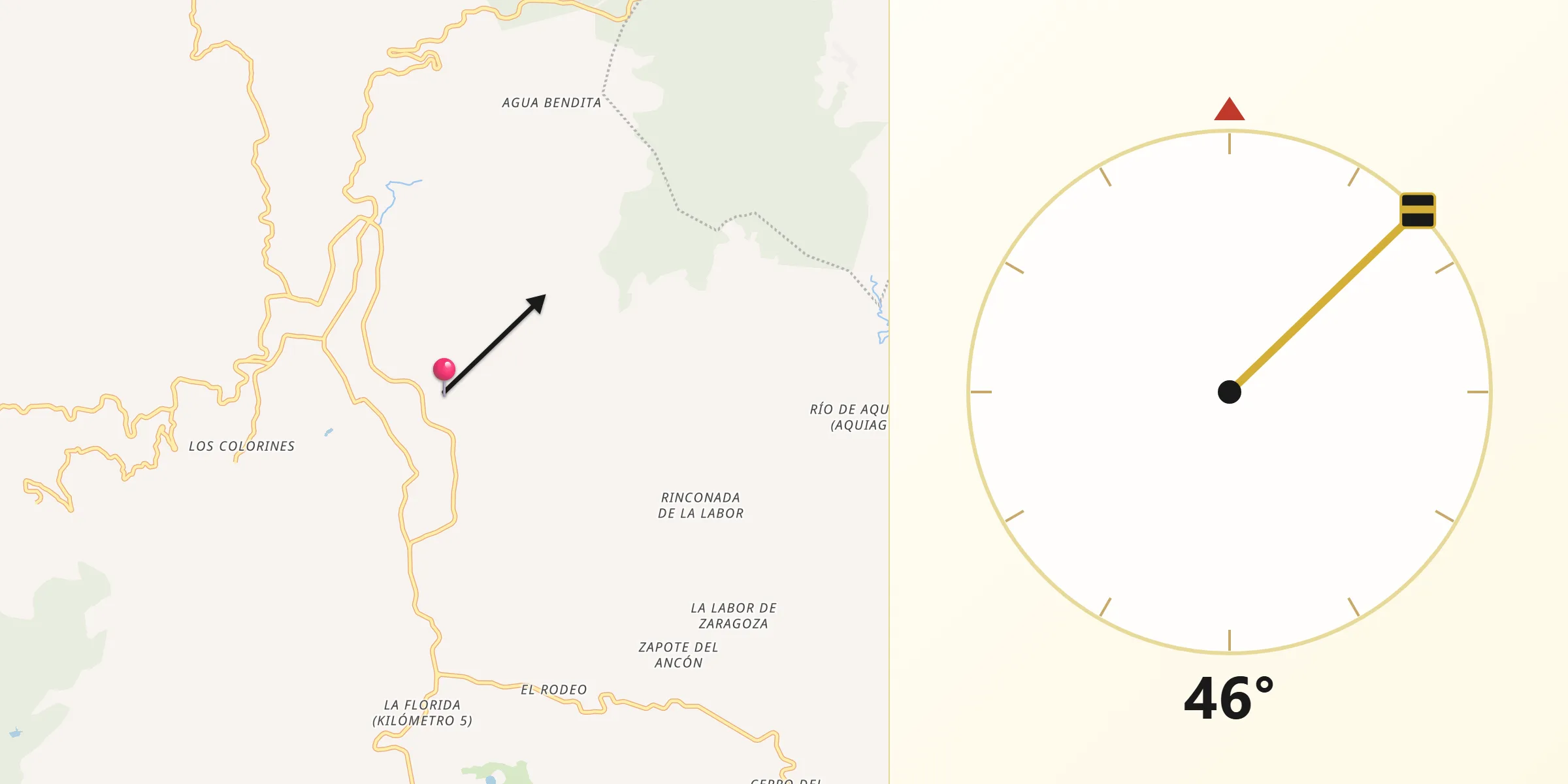 Dirección de la Qibla desde Rincón de Aguirre