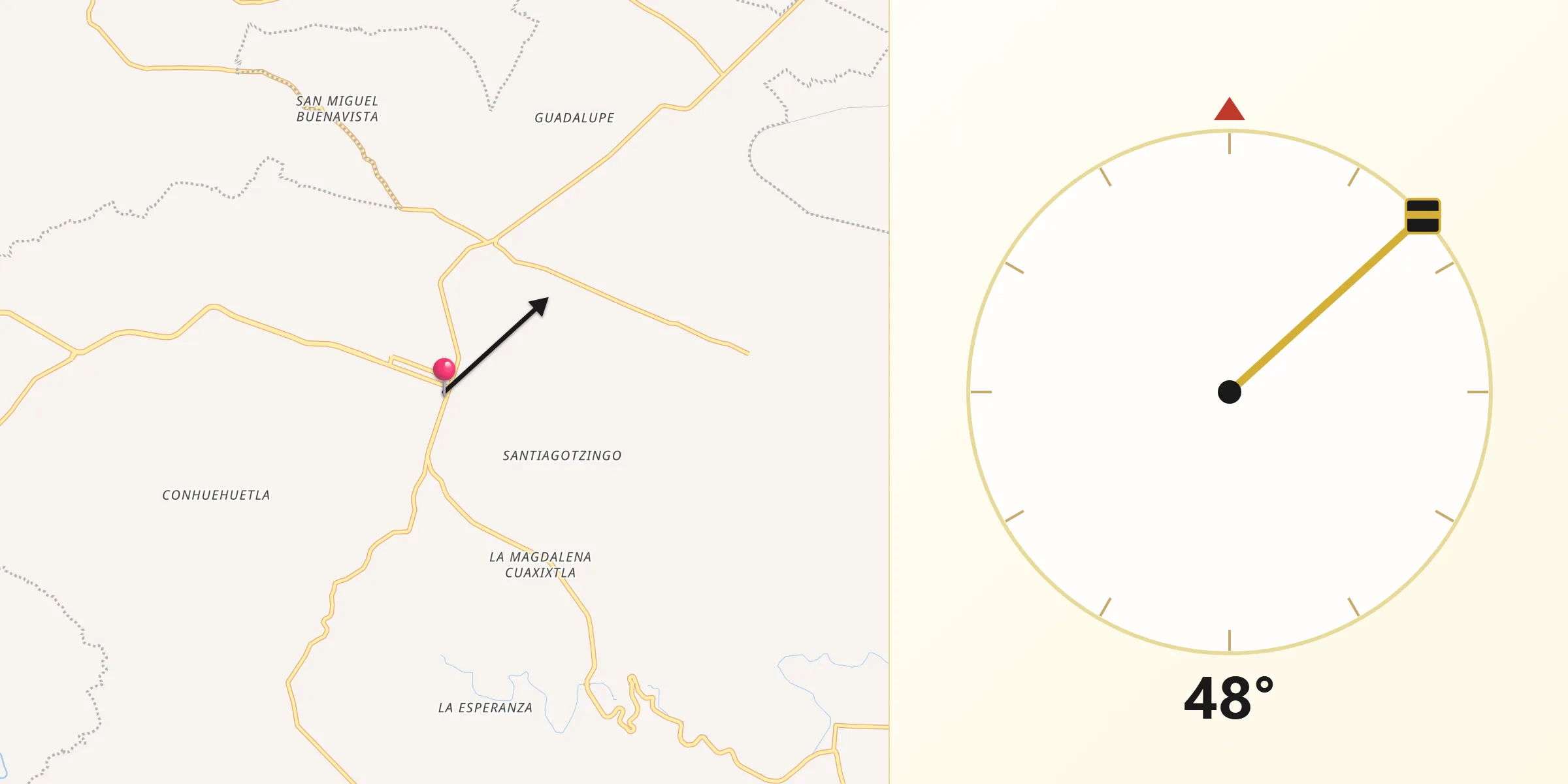 Dirección de la Qibla desde Tecali