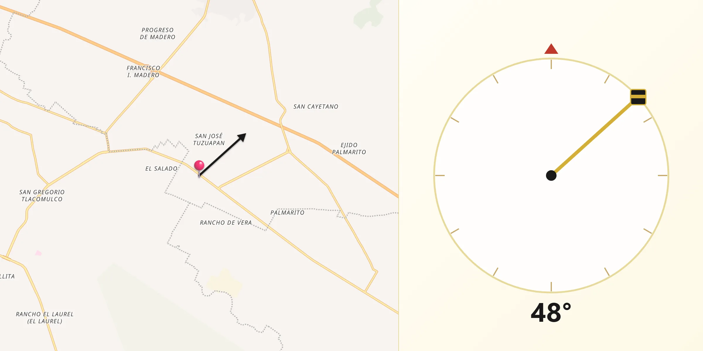Dirección de la Qibla desde Tuzuapan