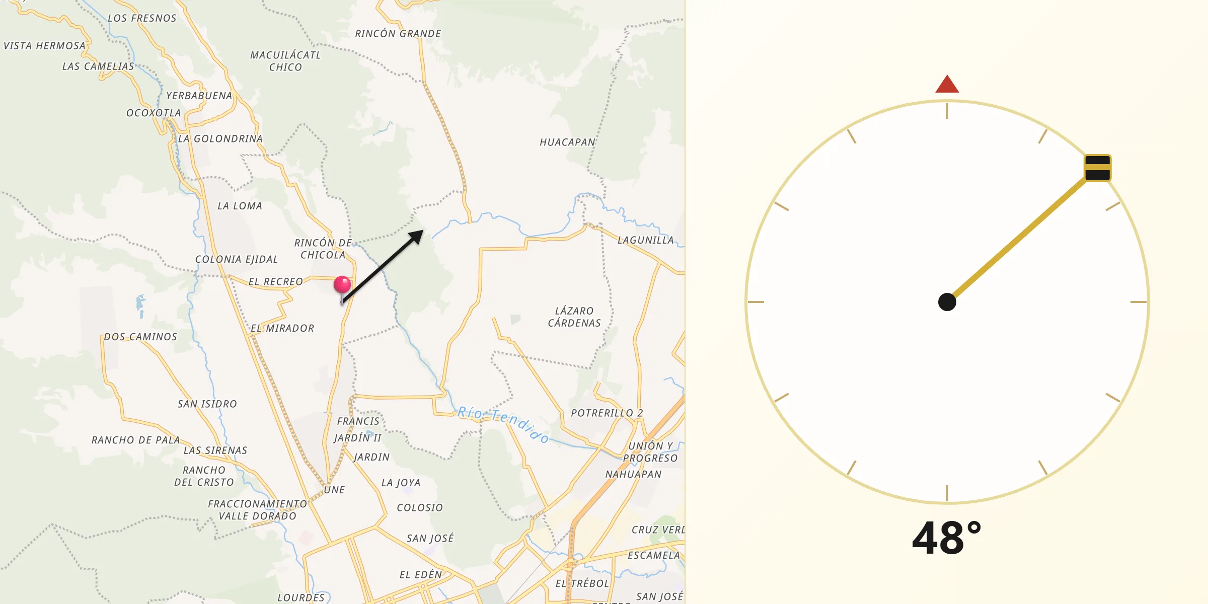Dirección de la Qibla desde Chicola