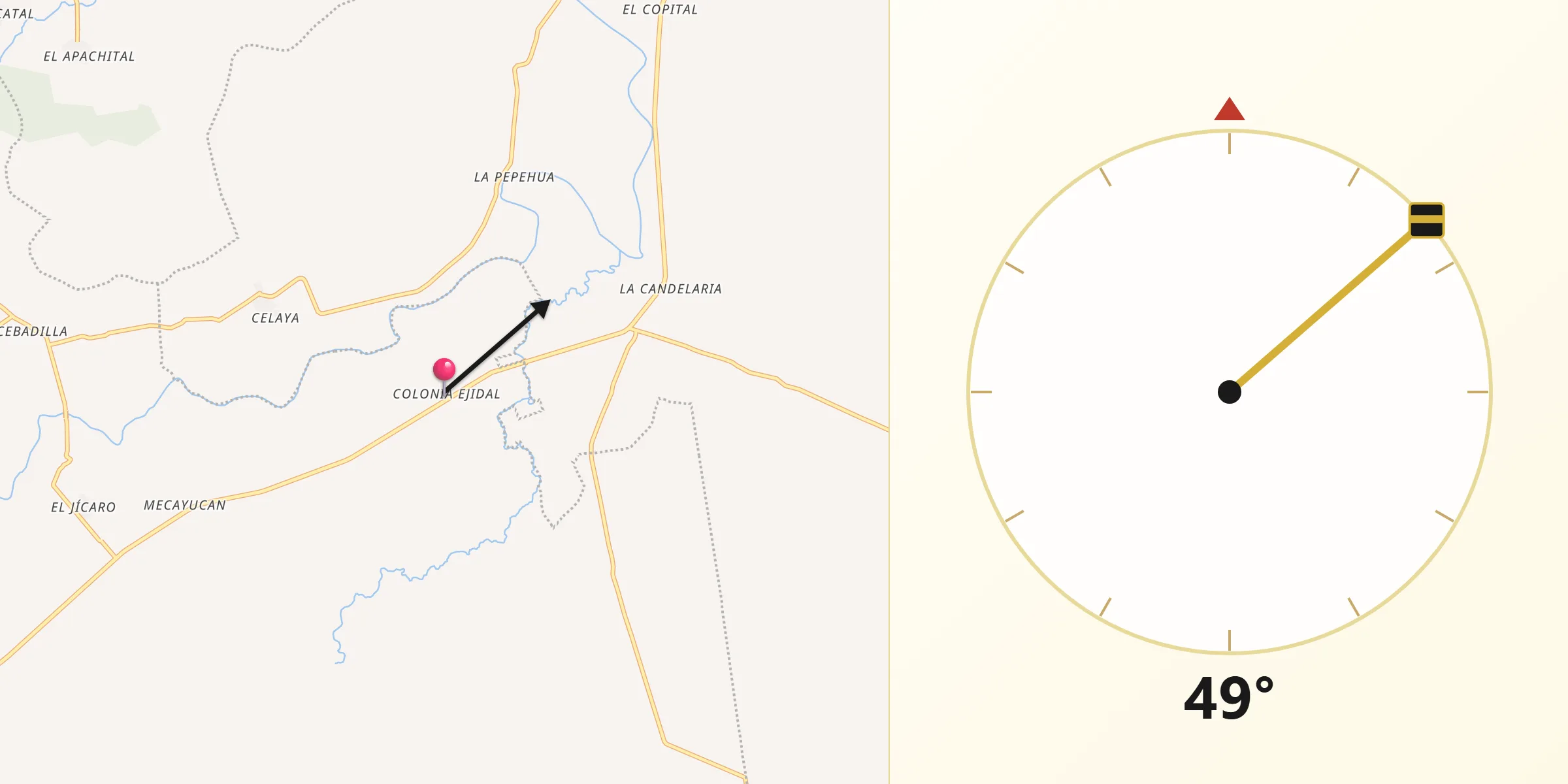Dirección de la Qibla desde Ejidal