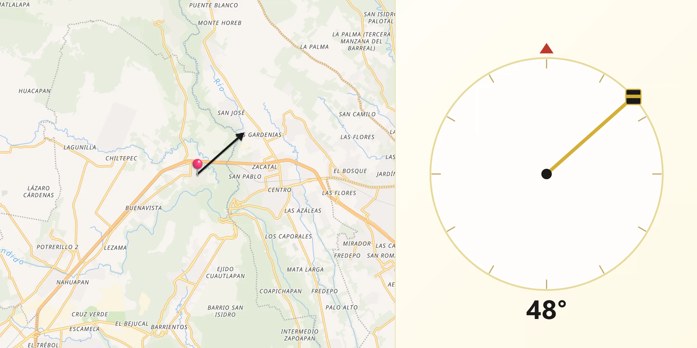 Dirección de la Qibla desde Sumidero