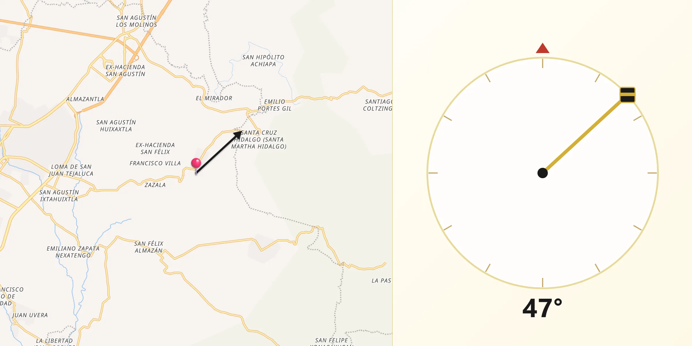 Dirección de la Qibla desde Santo Domingo Atoyatempan