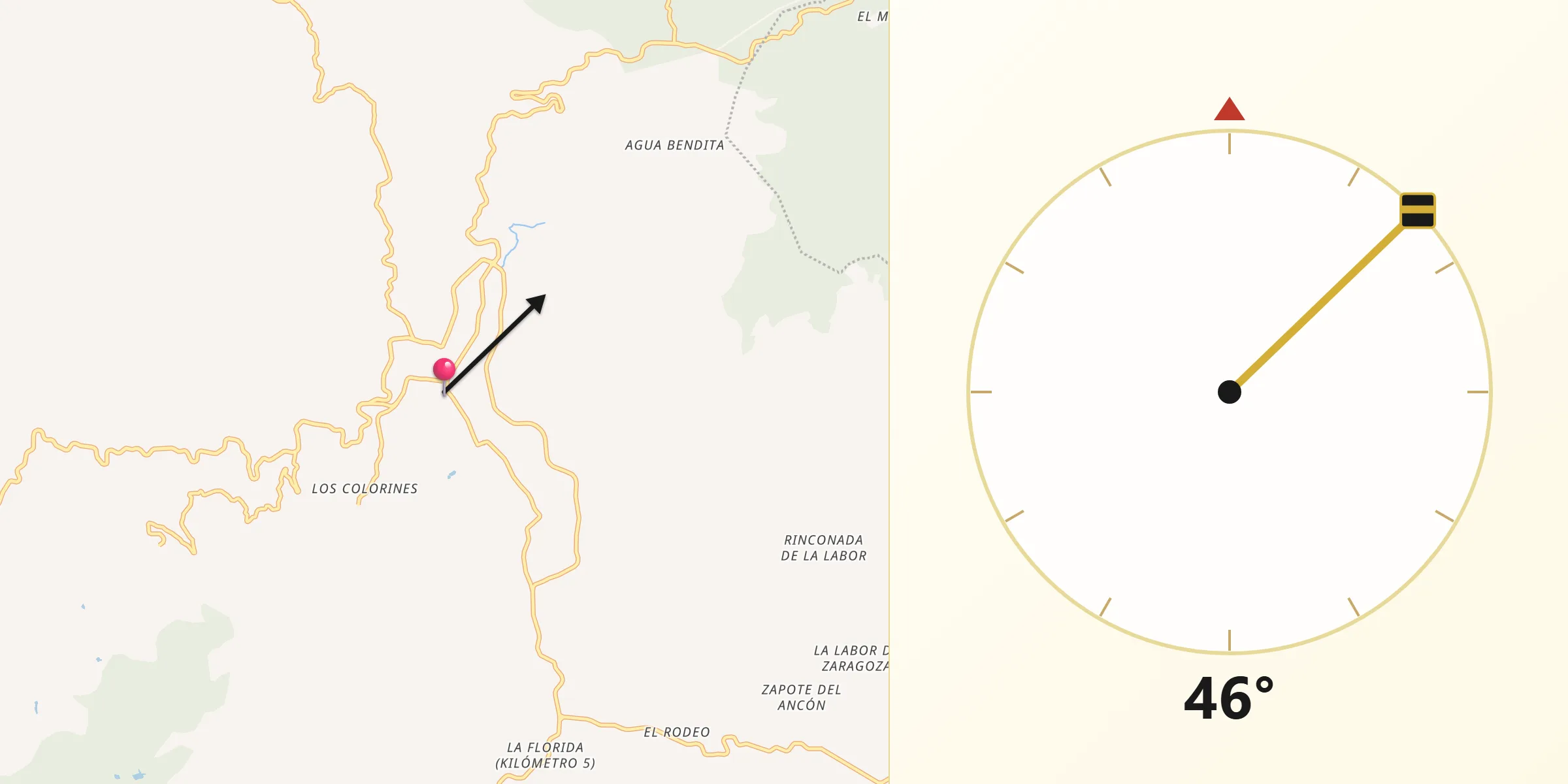 Dirección de la Qibla desde Tejupilco de Hidalgo