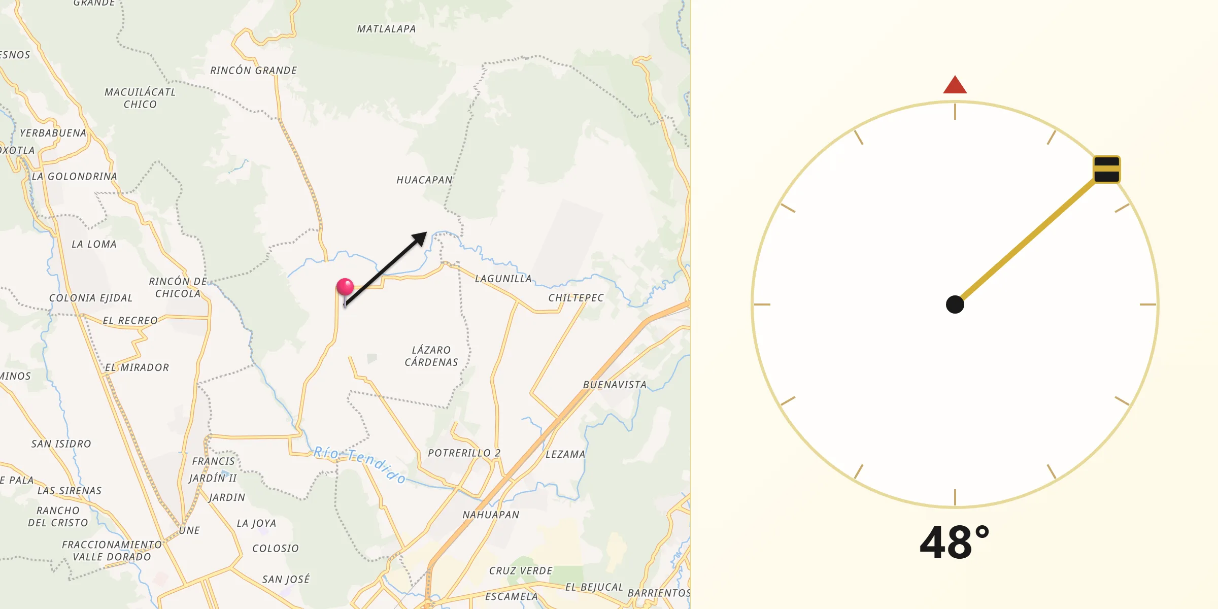 Dirección de la Qibla desde Atzacan