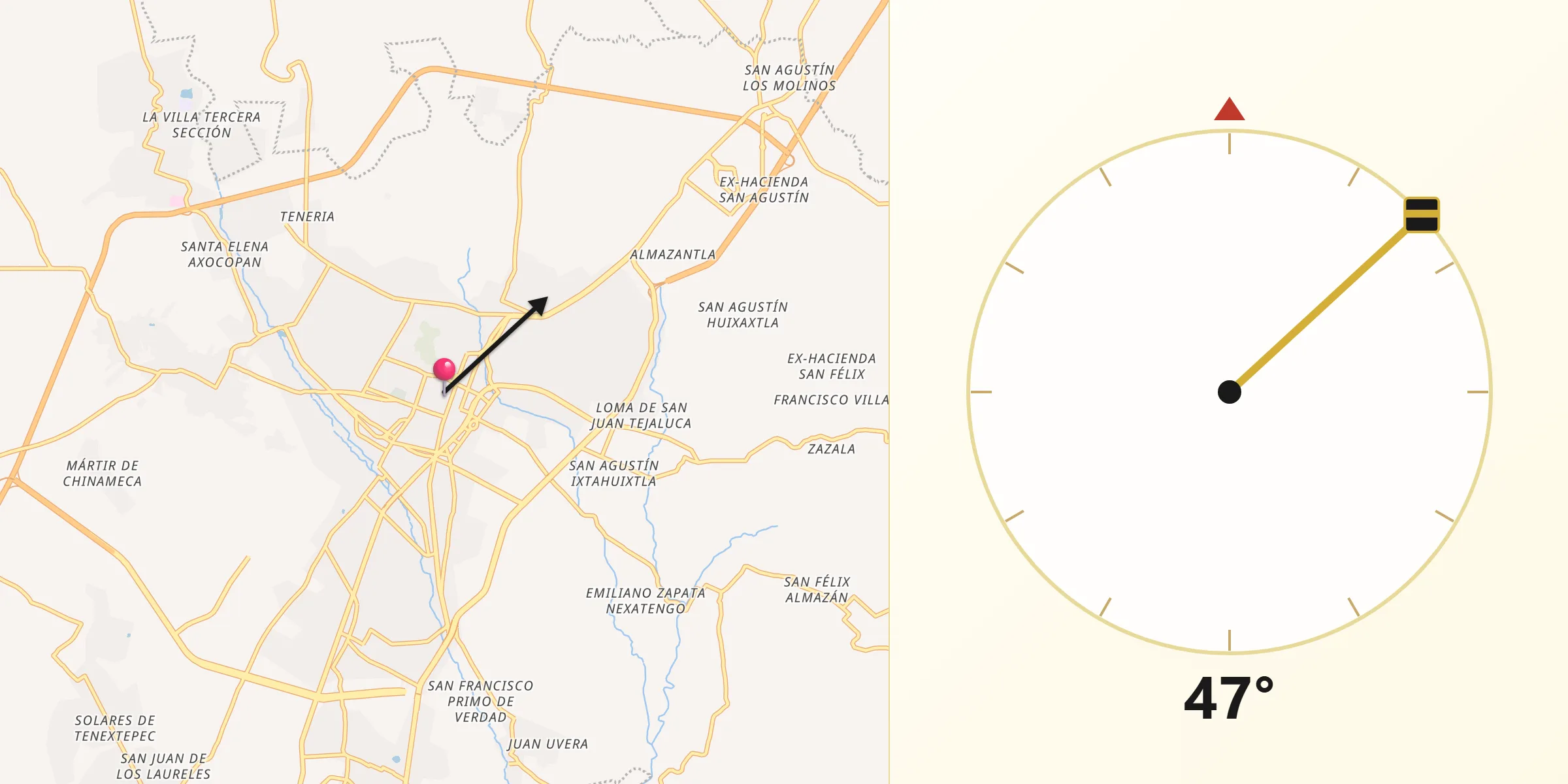 Dirección de la Qibla desde Atlixco