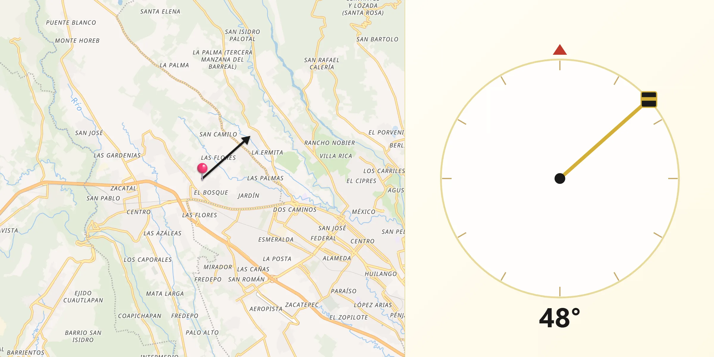 Dirección de la Qibla desde Córdoba (Santa Leticia)