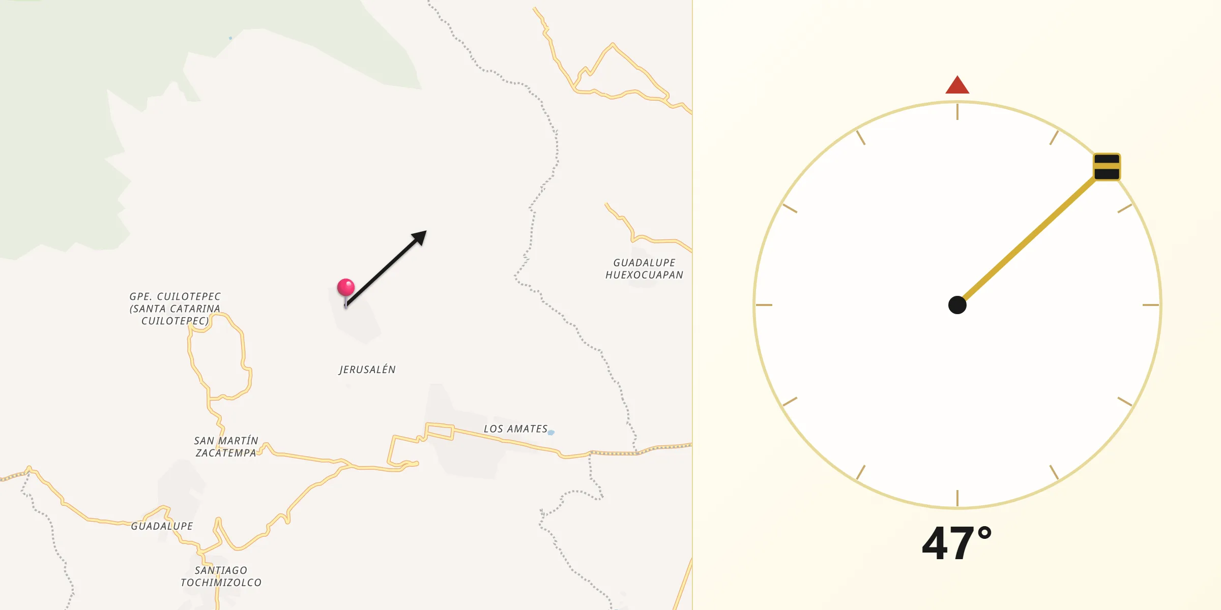 Dirección de la Qibla desde La Magdalena Yancuitlalpan