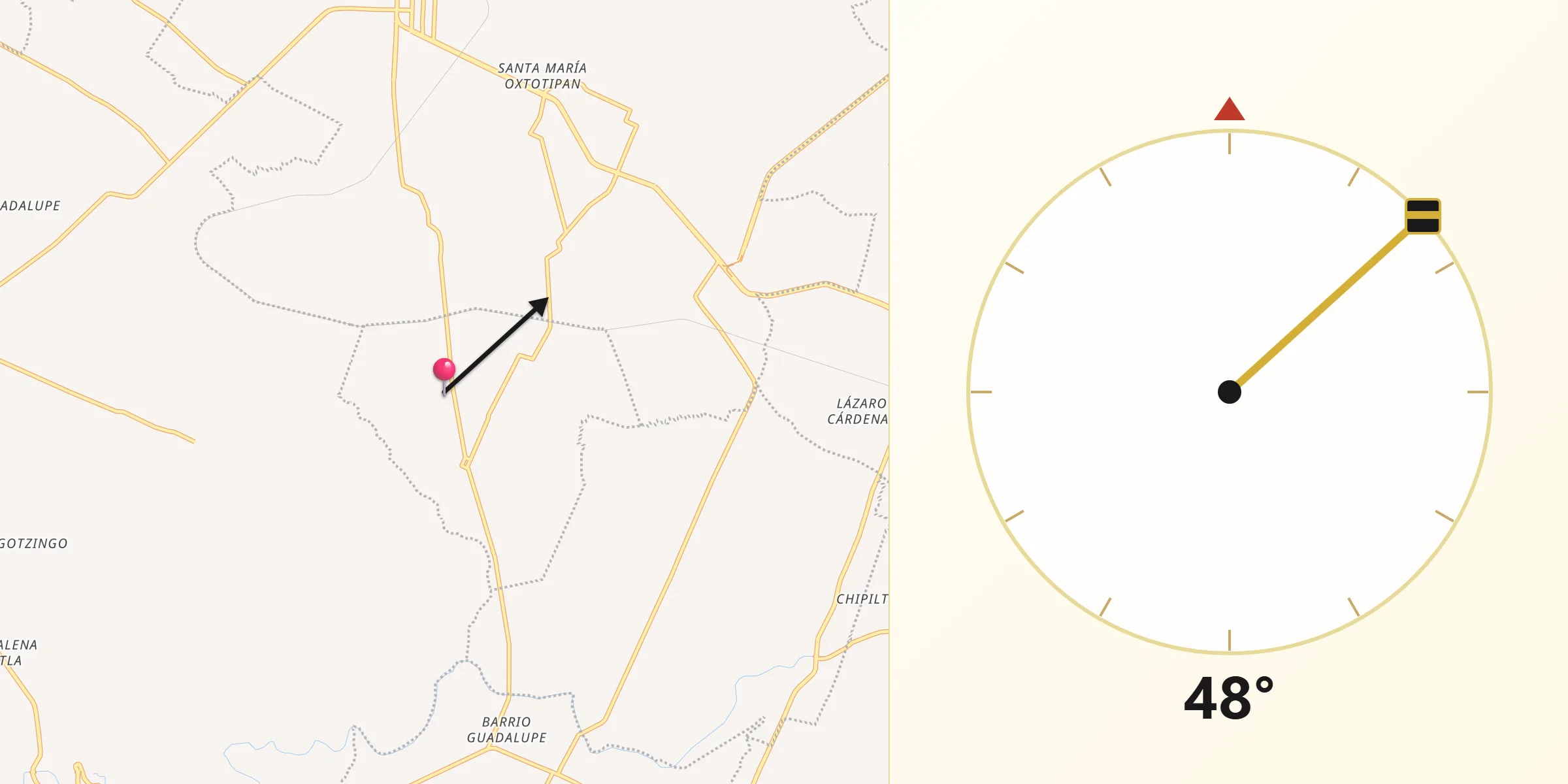 Dirección de la Qibla desde Mixtla