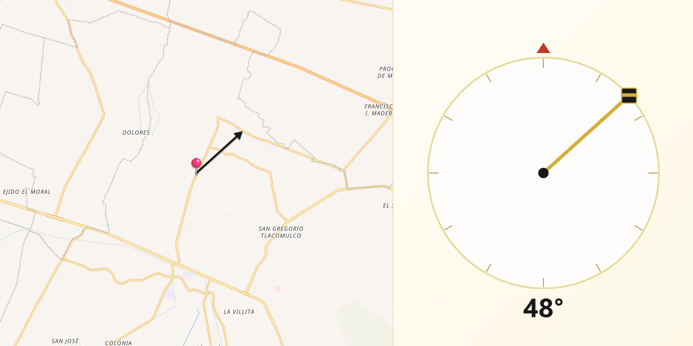 Dirección de la Qibla desde Tlaixpan